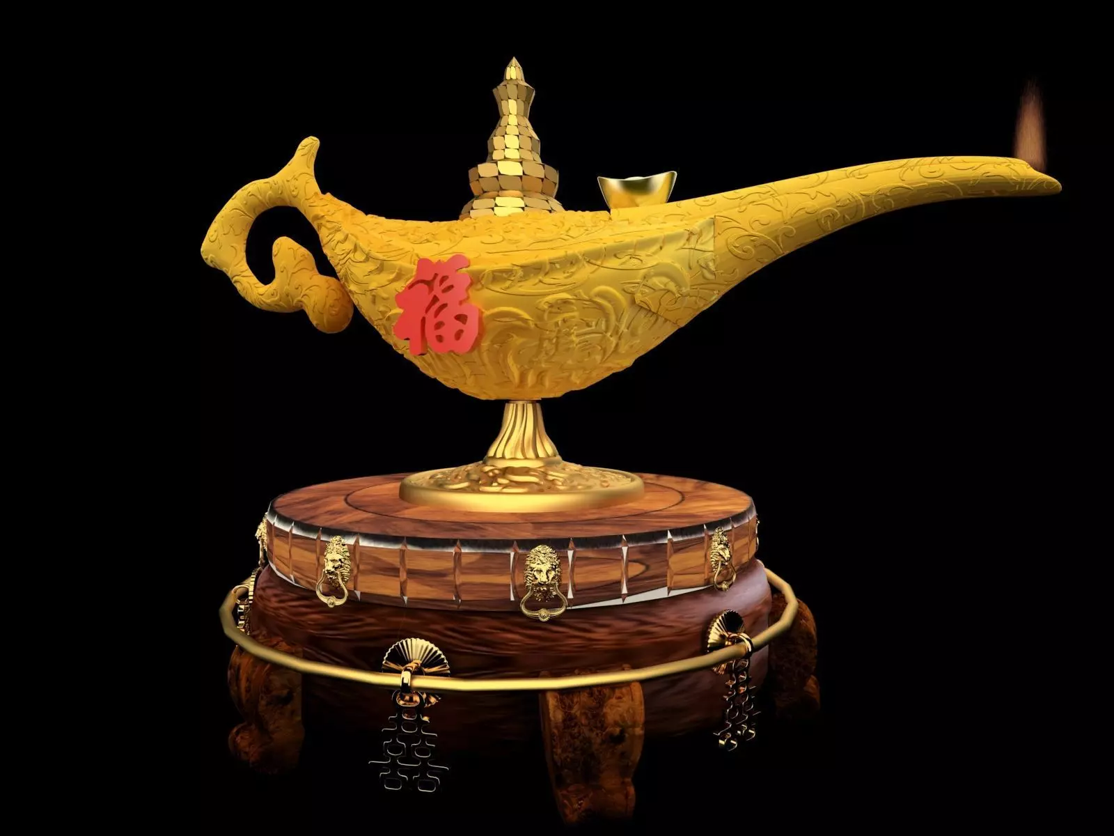 Chinese magic lamp with yuanbao 3D model_0