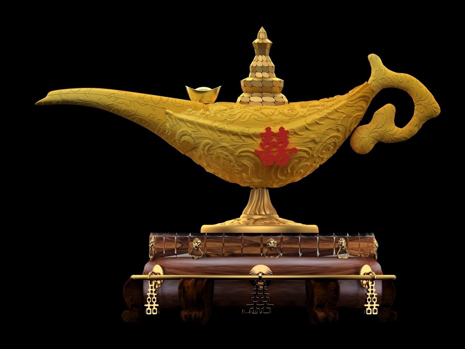Chinese magic lamp with yuanbao 3D model_1