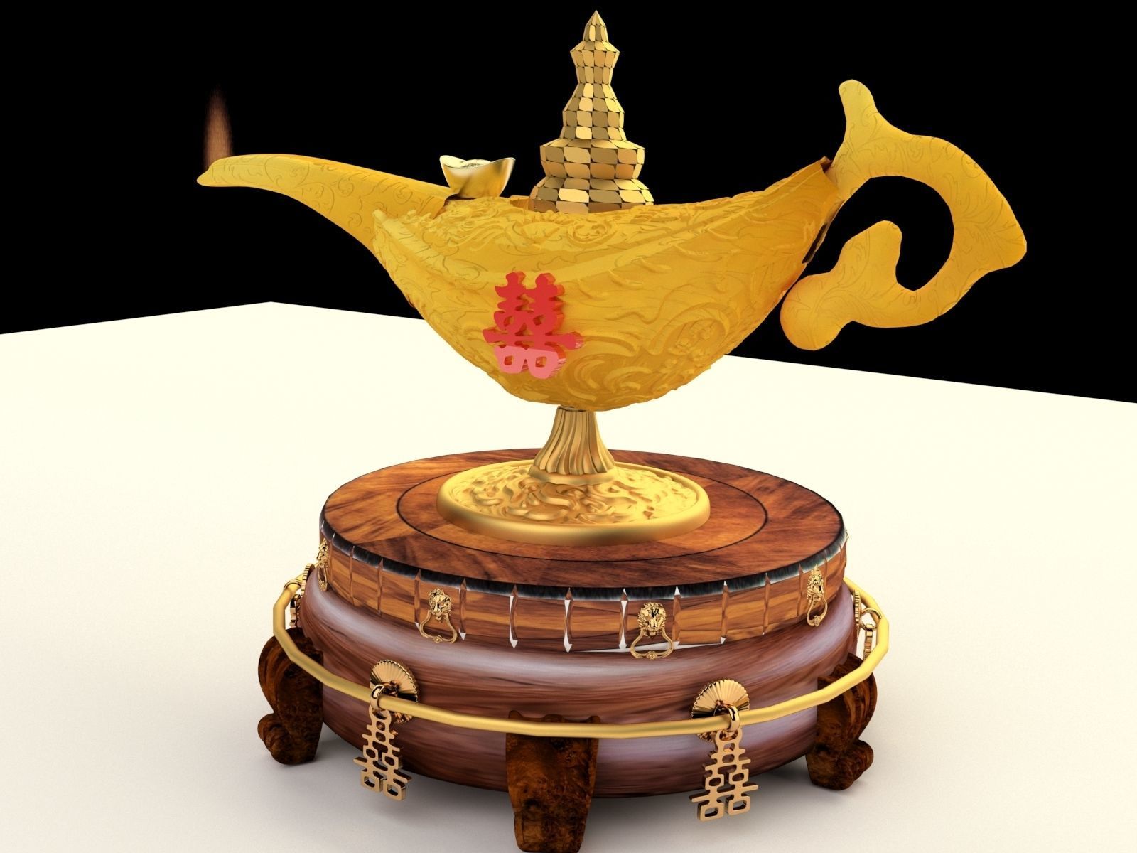 Chinese magic lamp with yuanbao 3D model_3