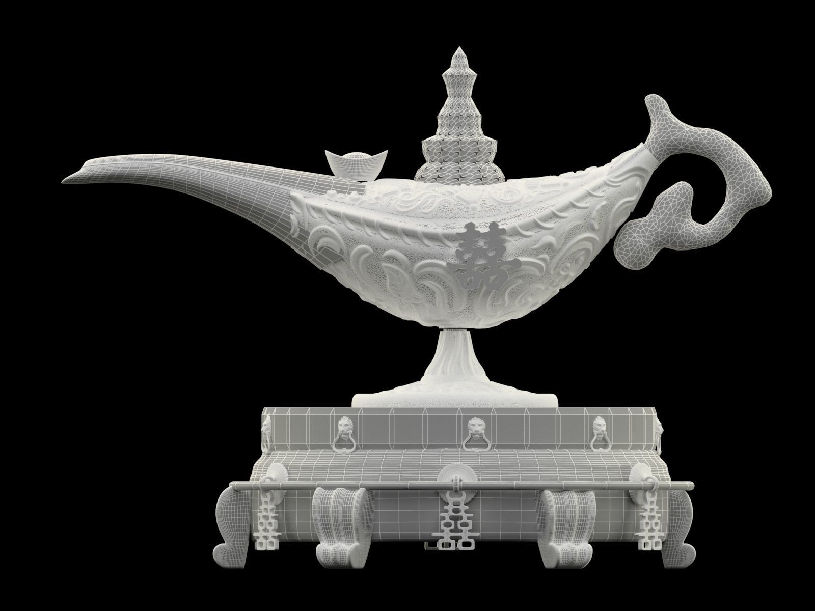 Chinese magic lamp with yuanbao 3D model_5