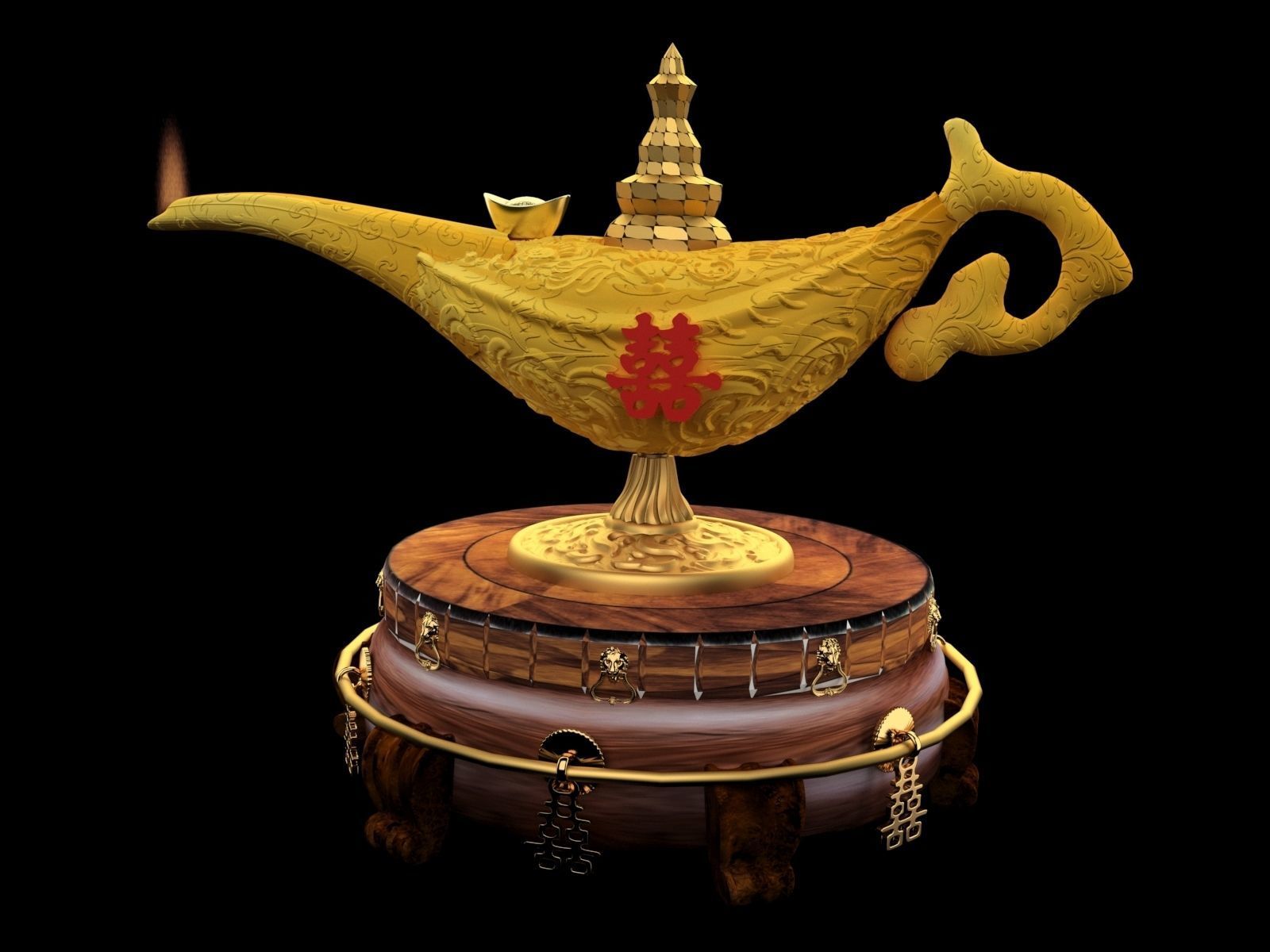Chinese magic lamp with yuanbao 3D model_2