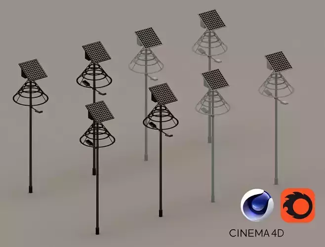 Road urban street light 3D model Solar battery IES