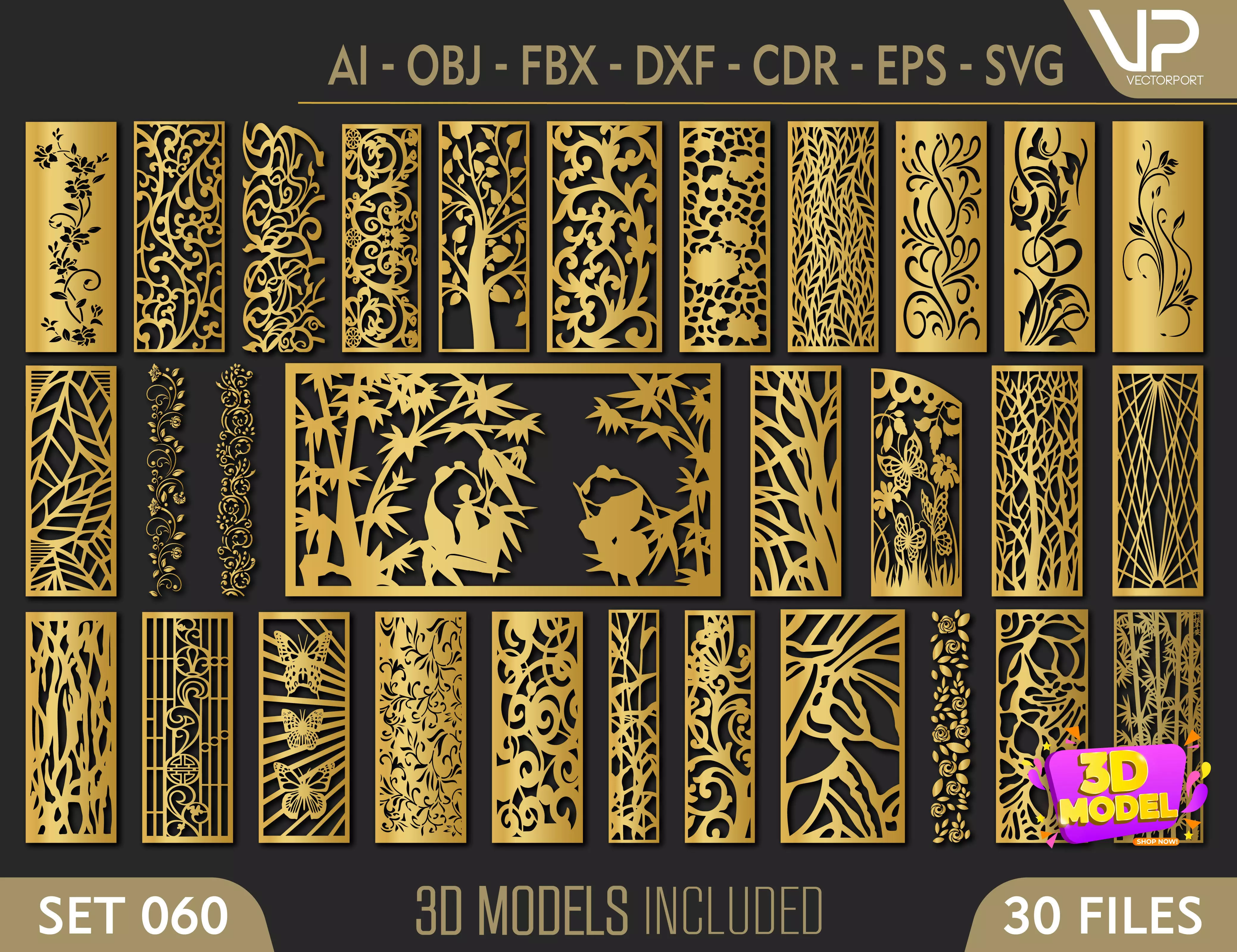 30 3D Decorative wall panels - screen SET 060 3D model_0