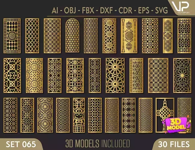 30 3D Decorative wall panels - screen SET 065 3D model