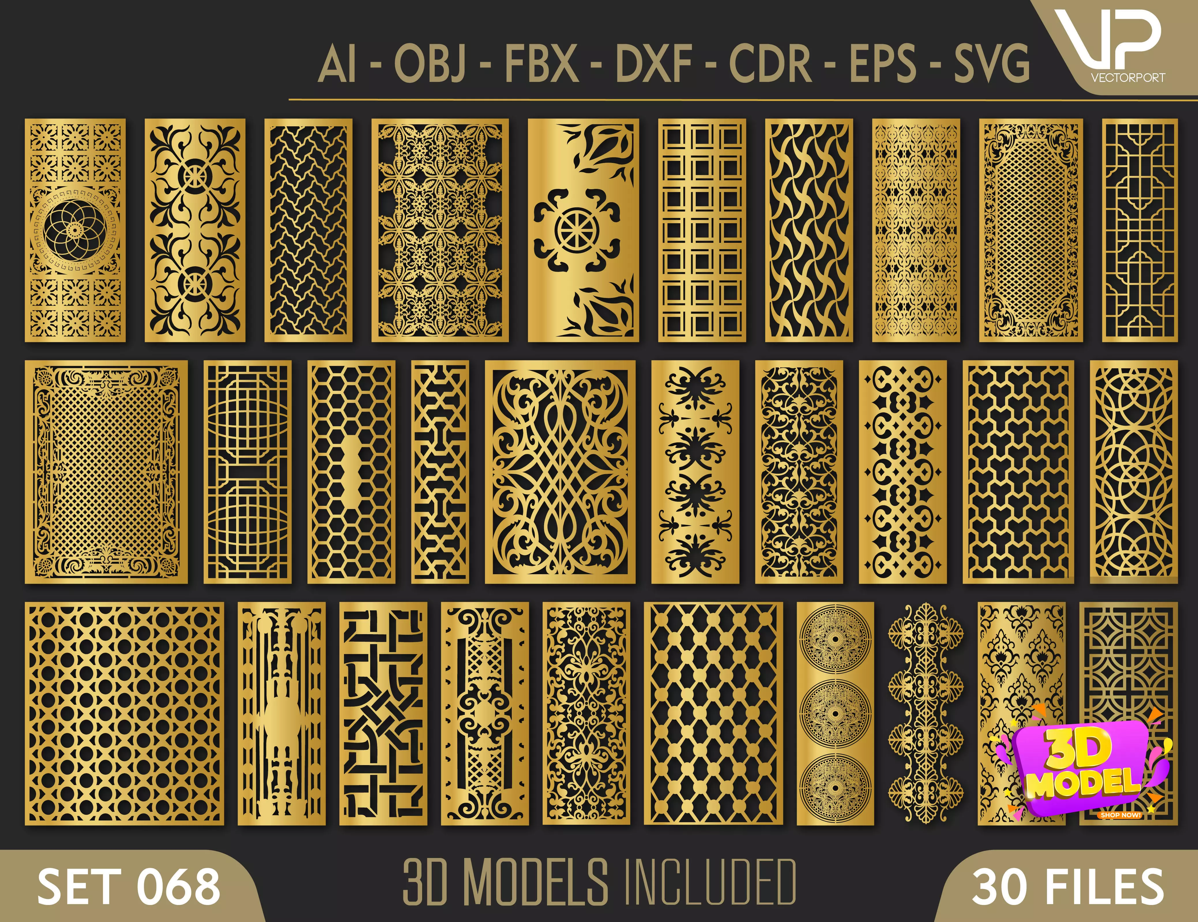 30 3D Decorative wall panels - screen SET 068 3D model_0