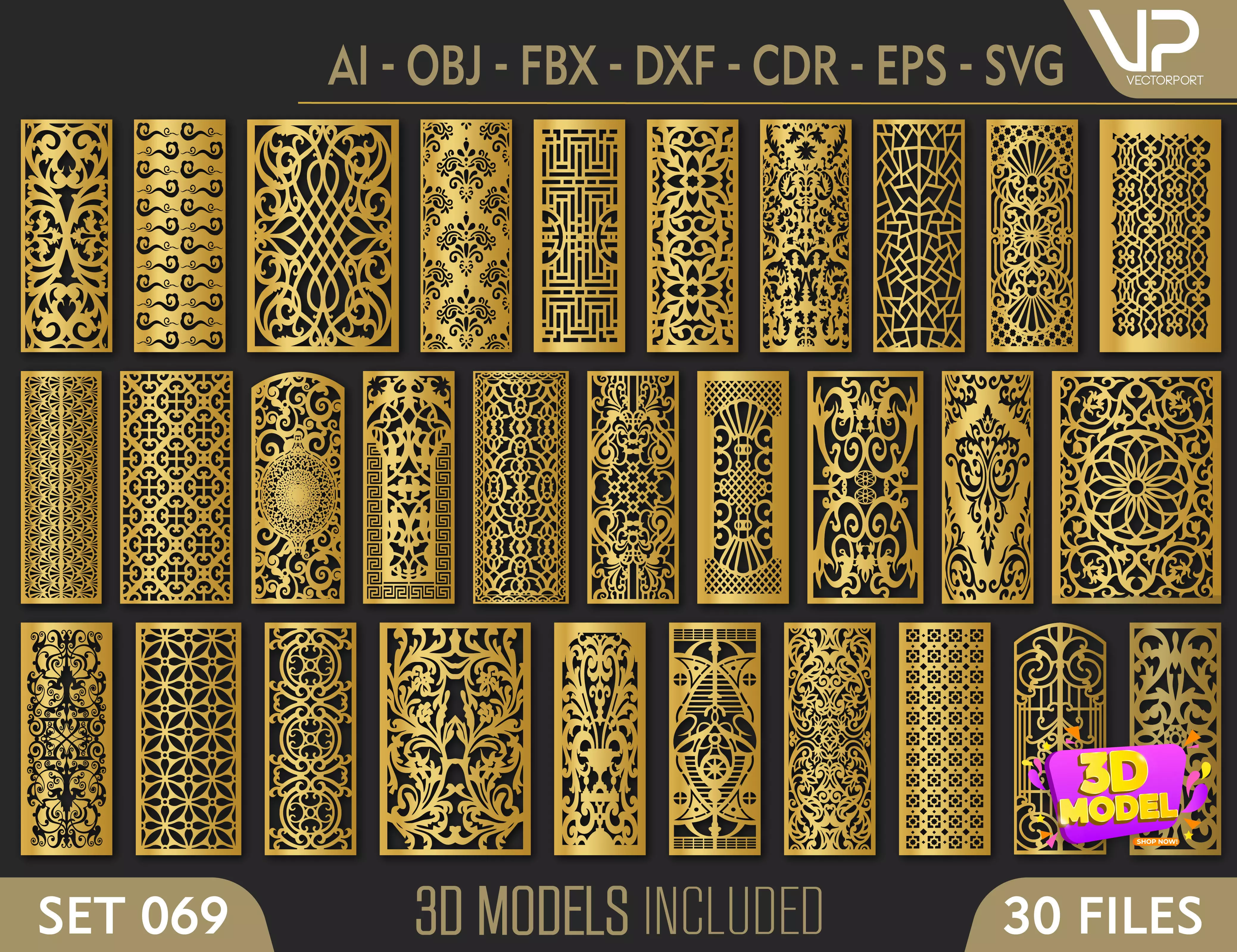 30 3D Decorative wall panels - screen SET 069 3D model_0