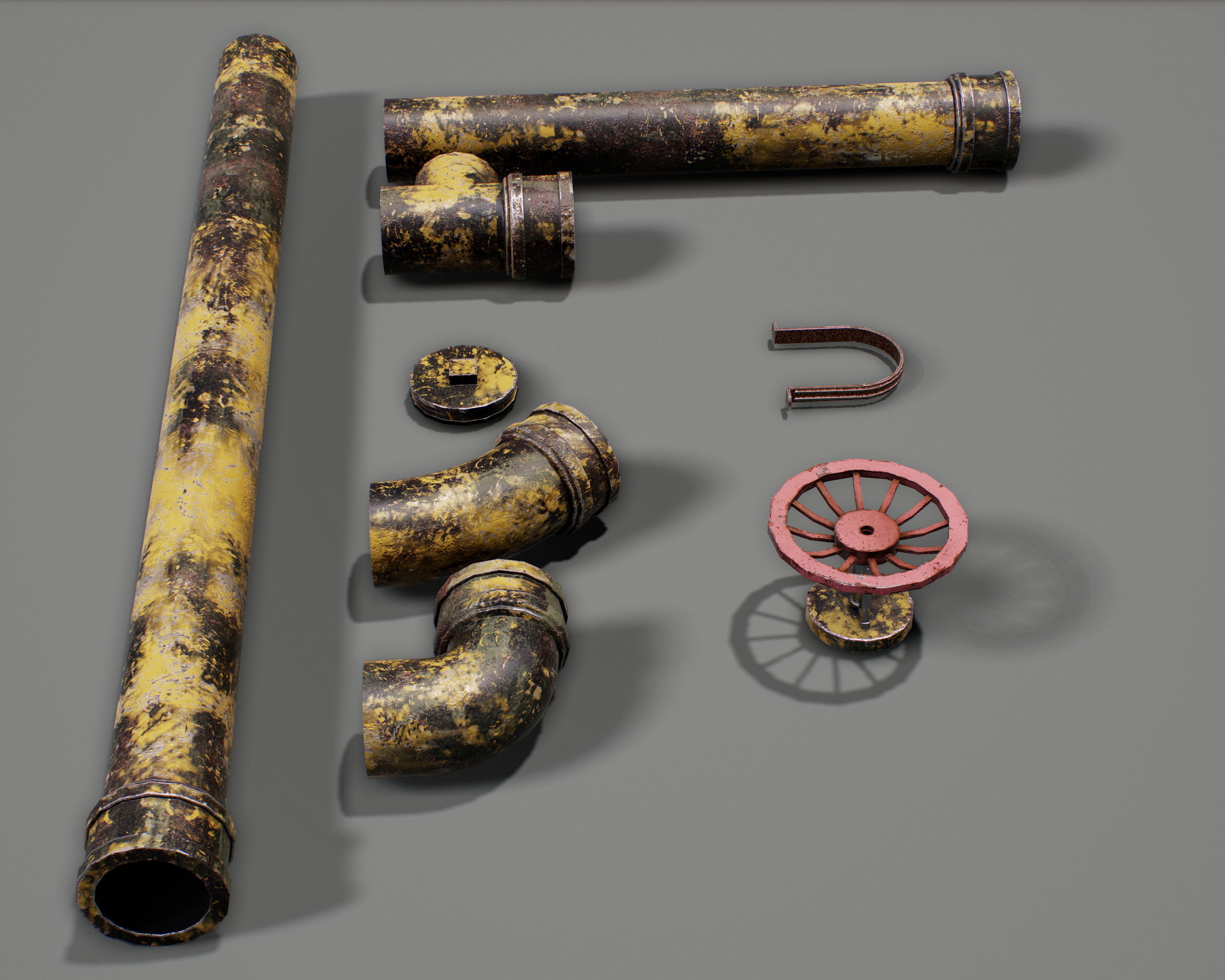 Pipe Set low poly PBR Low-poly 3D model_9