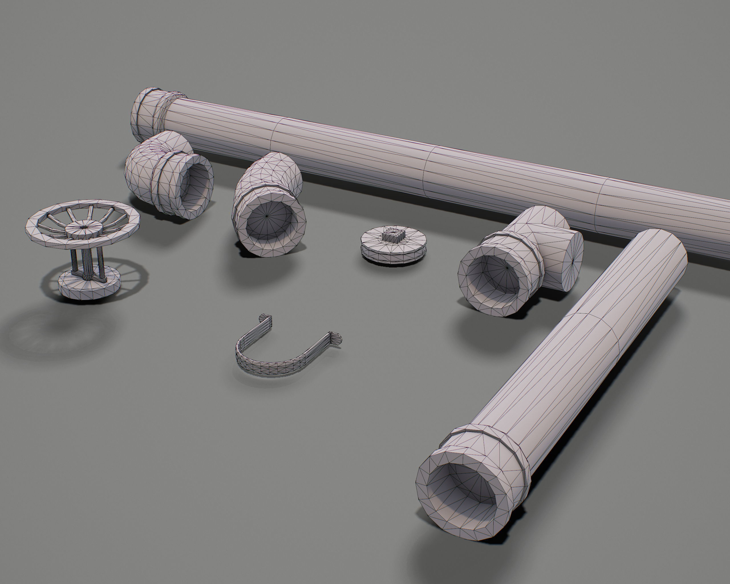 Pipe Set low poly PBR Low-poly 3D model_14