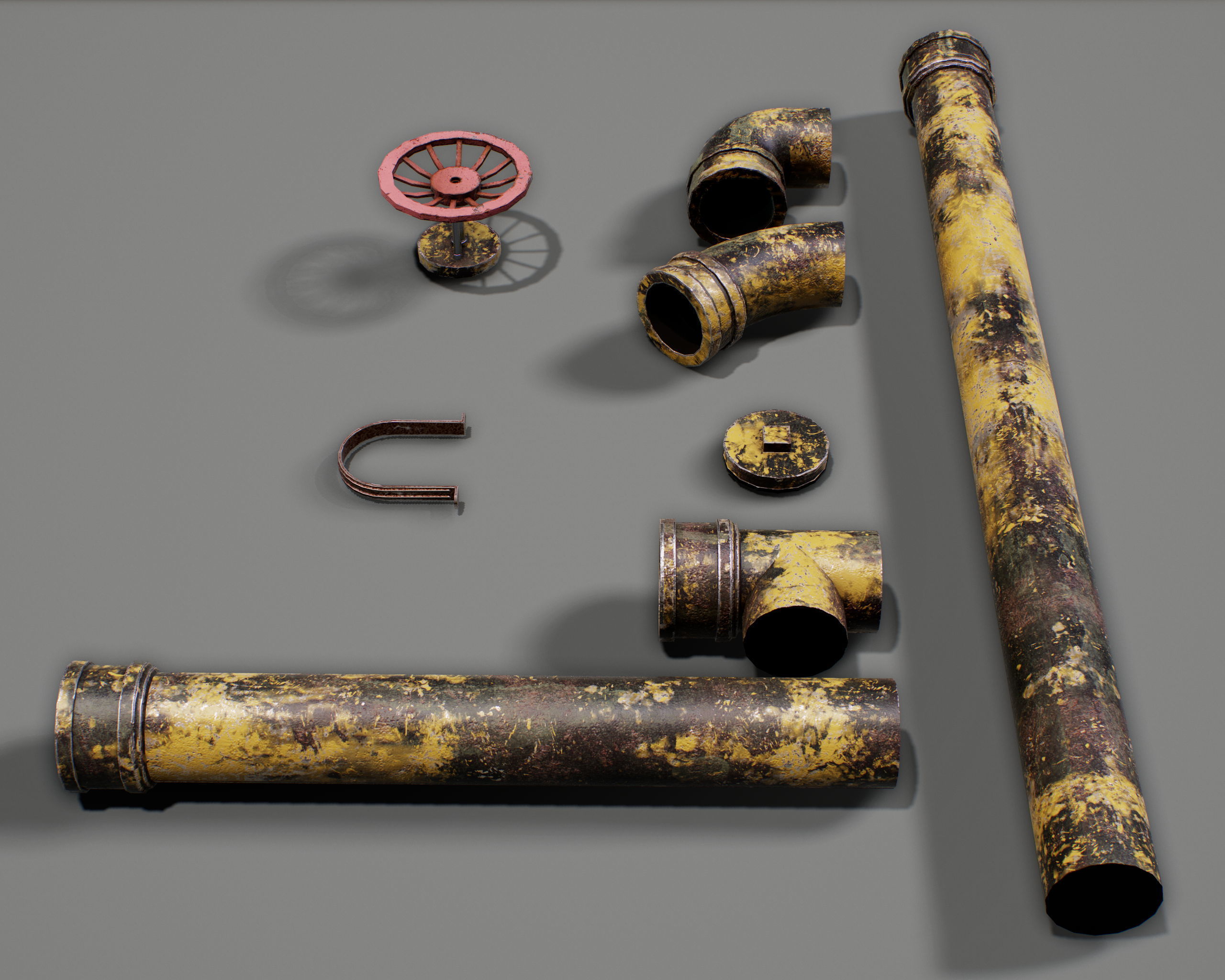 Pipe Set low poly PBR Low-poly 3D model_10