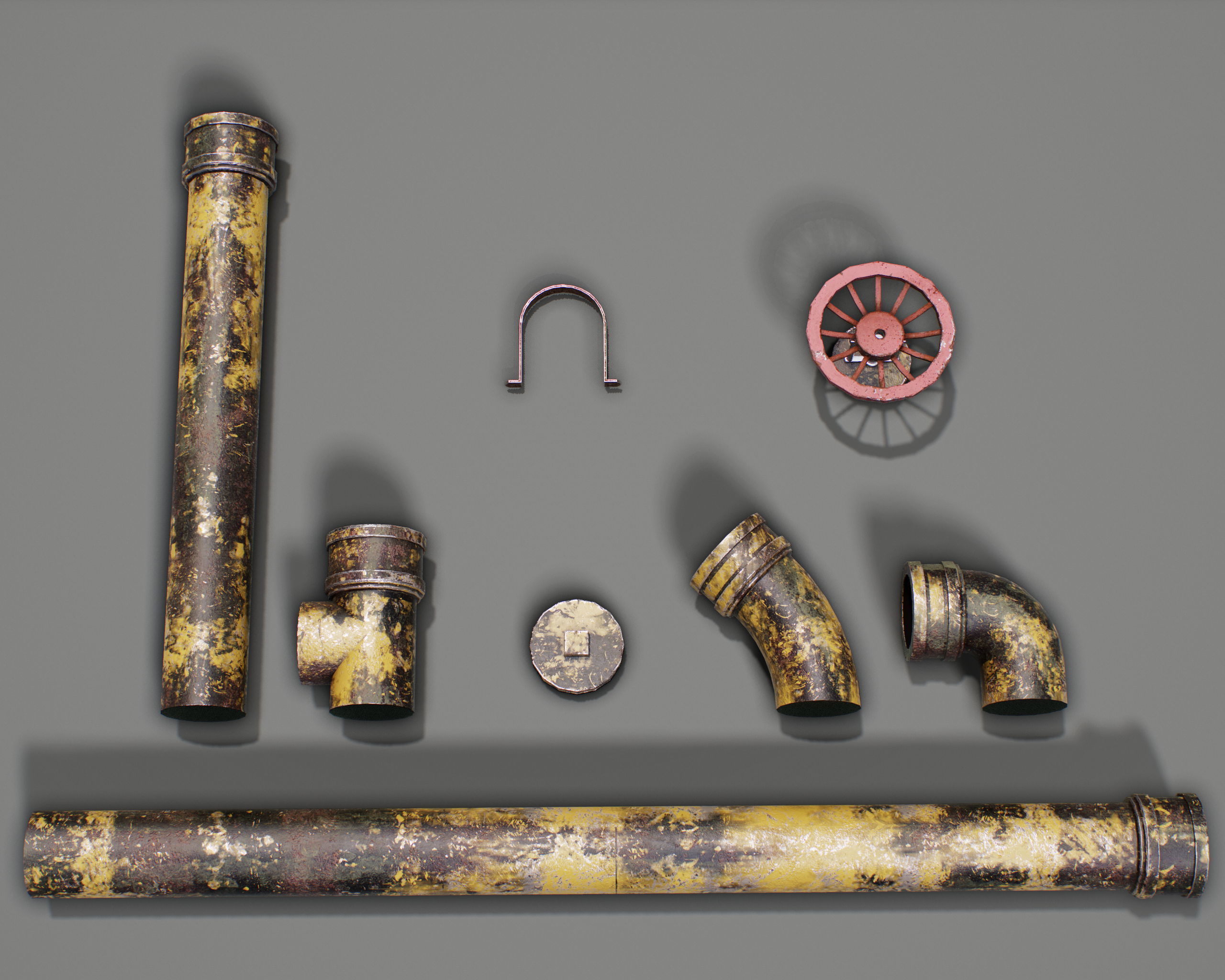 Pipe Set low poly PBR Low-poly 3D model_8