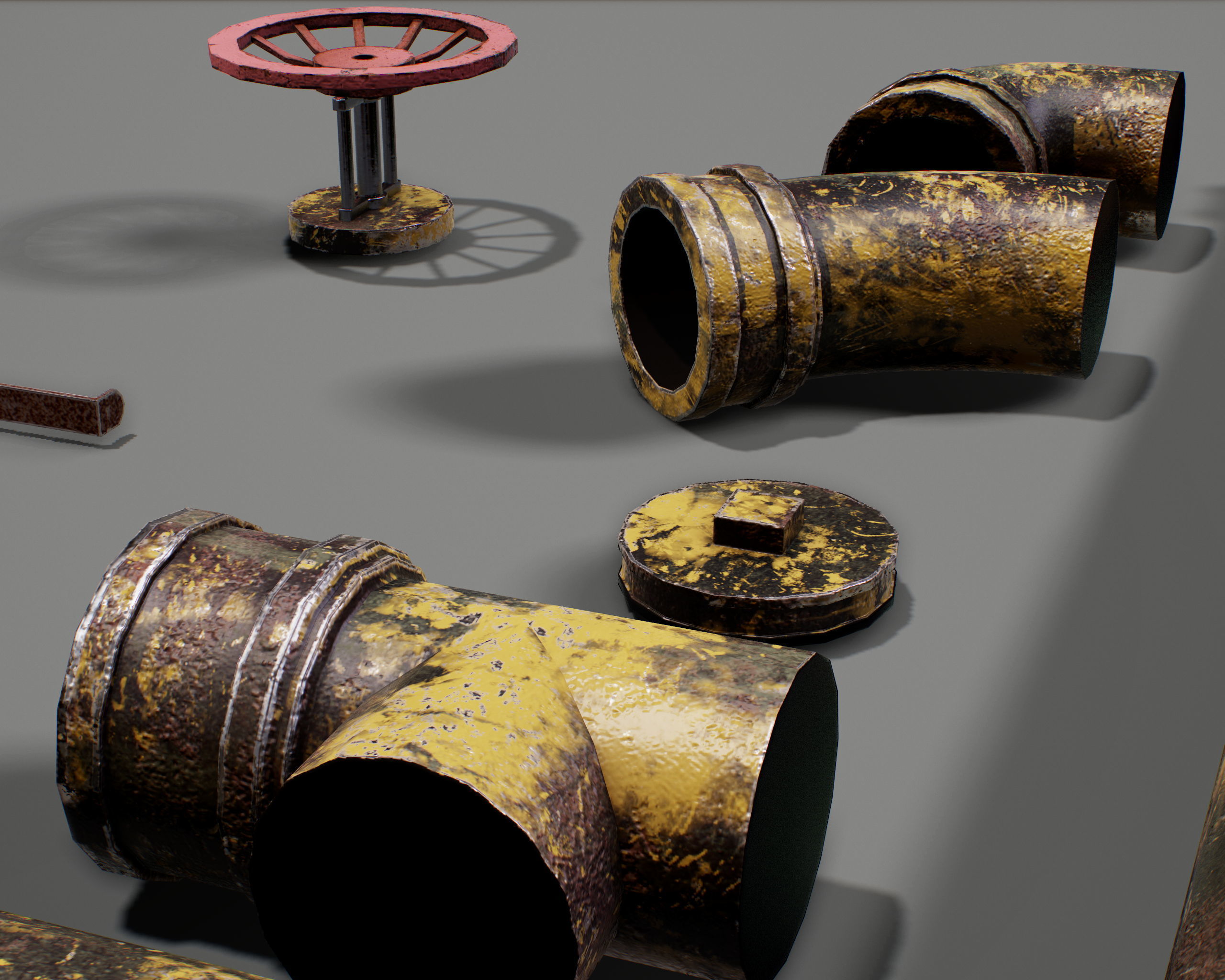 Pipe Set low poly PBR Low-poly 3D model_7