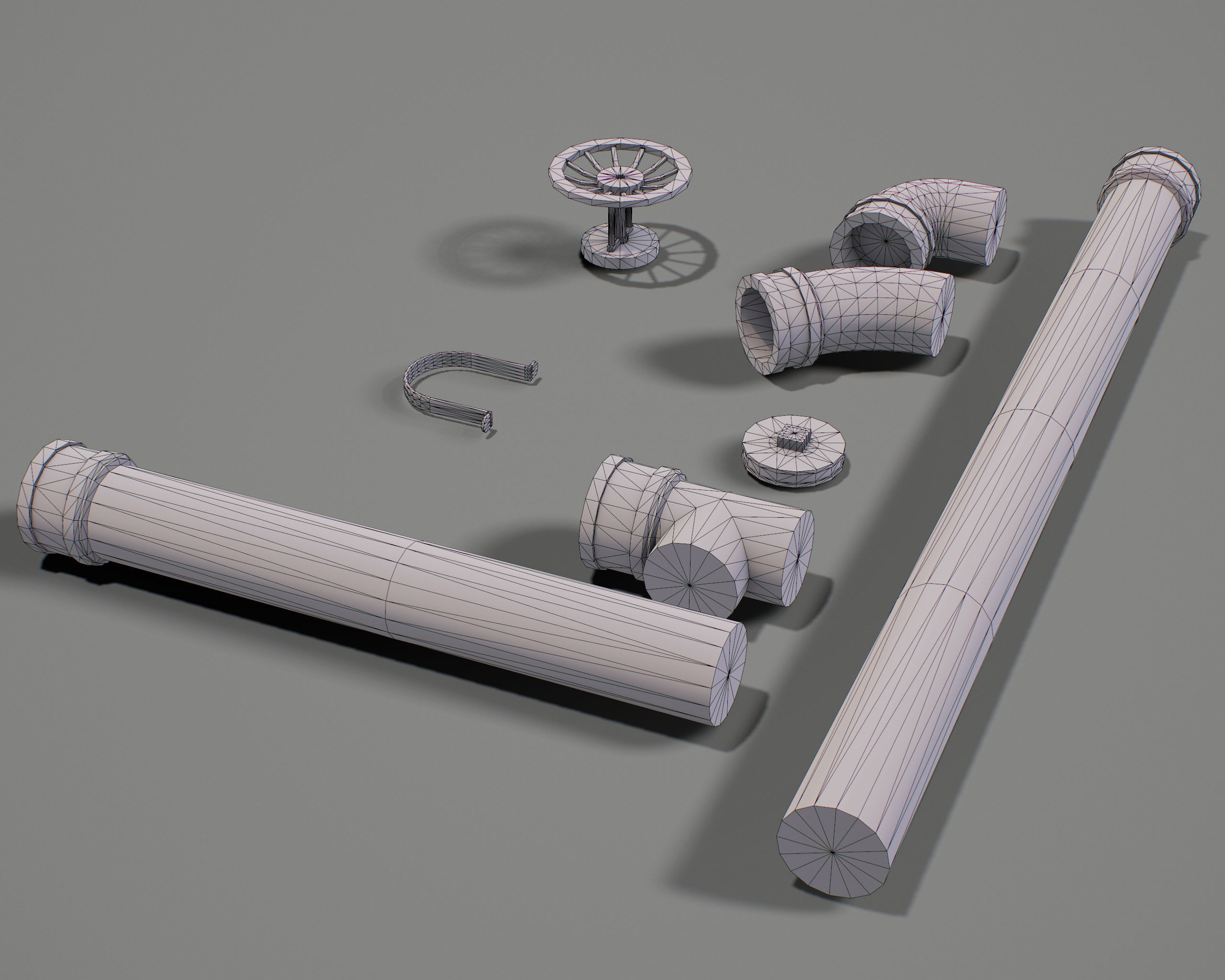Pipe Set low poly PBR Low-poly 3D model_15