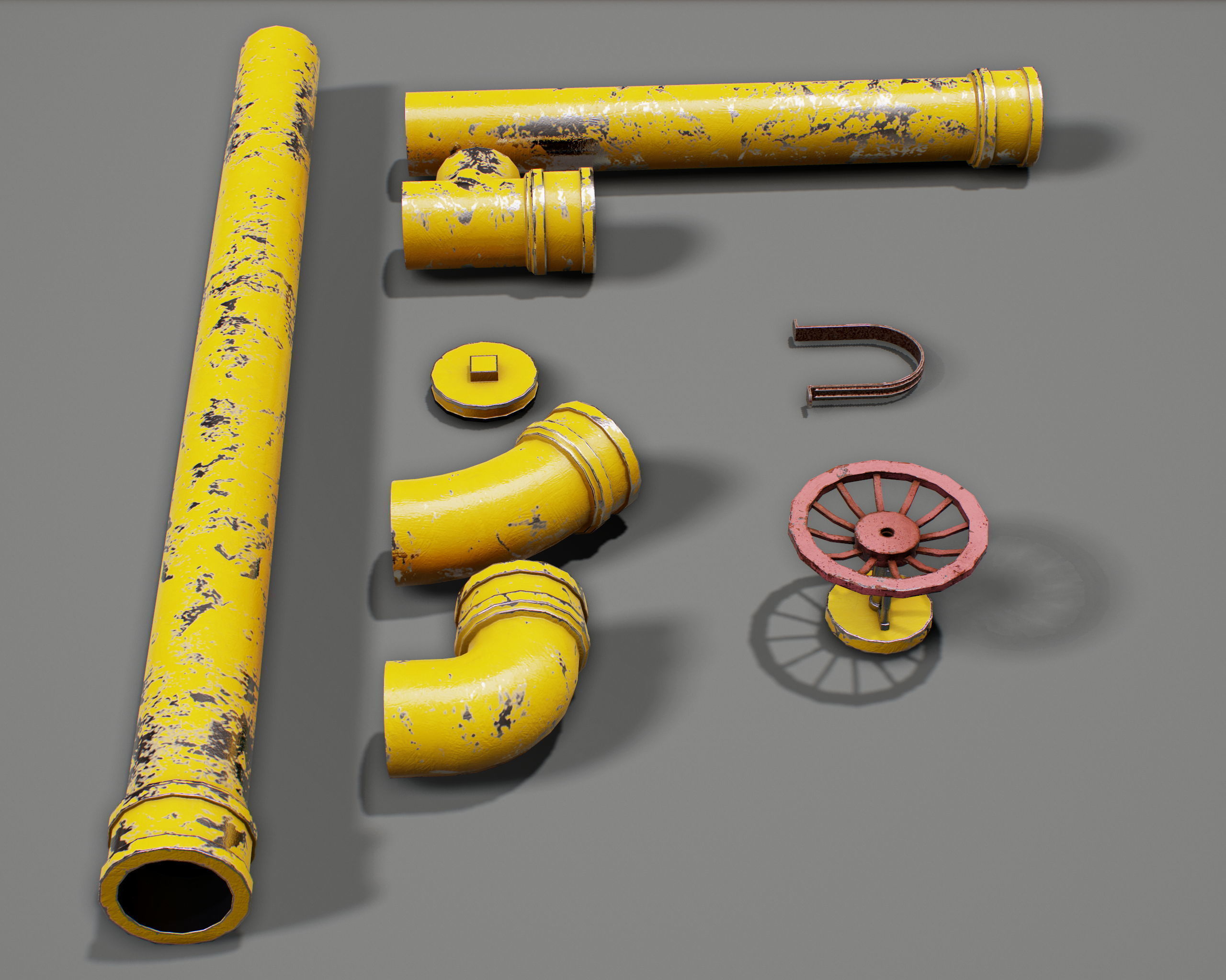Pipe Set low poly PBR Low-poly 3D model_2