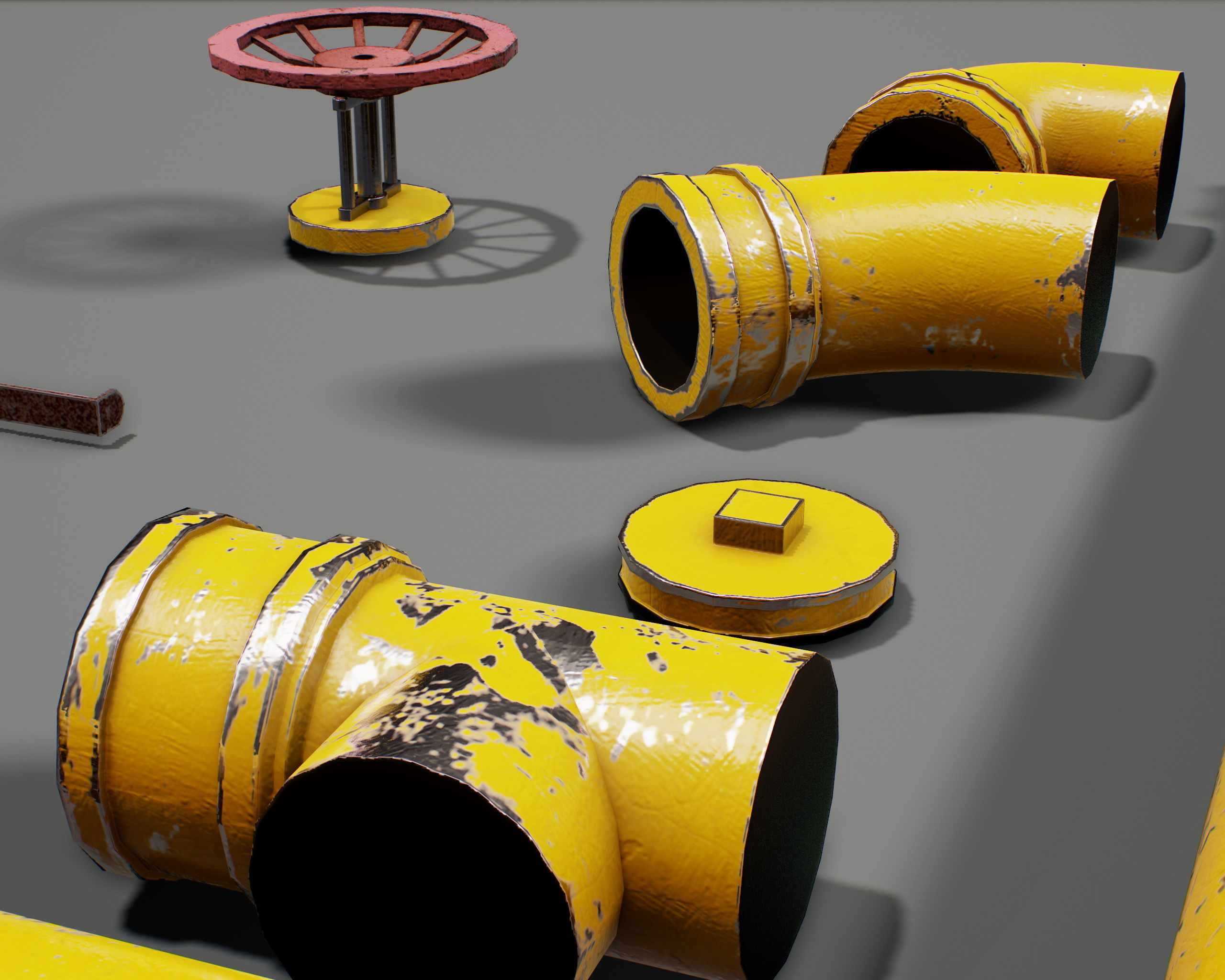 Pipe Set low poly PBR Low-poly 3D model_6