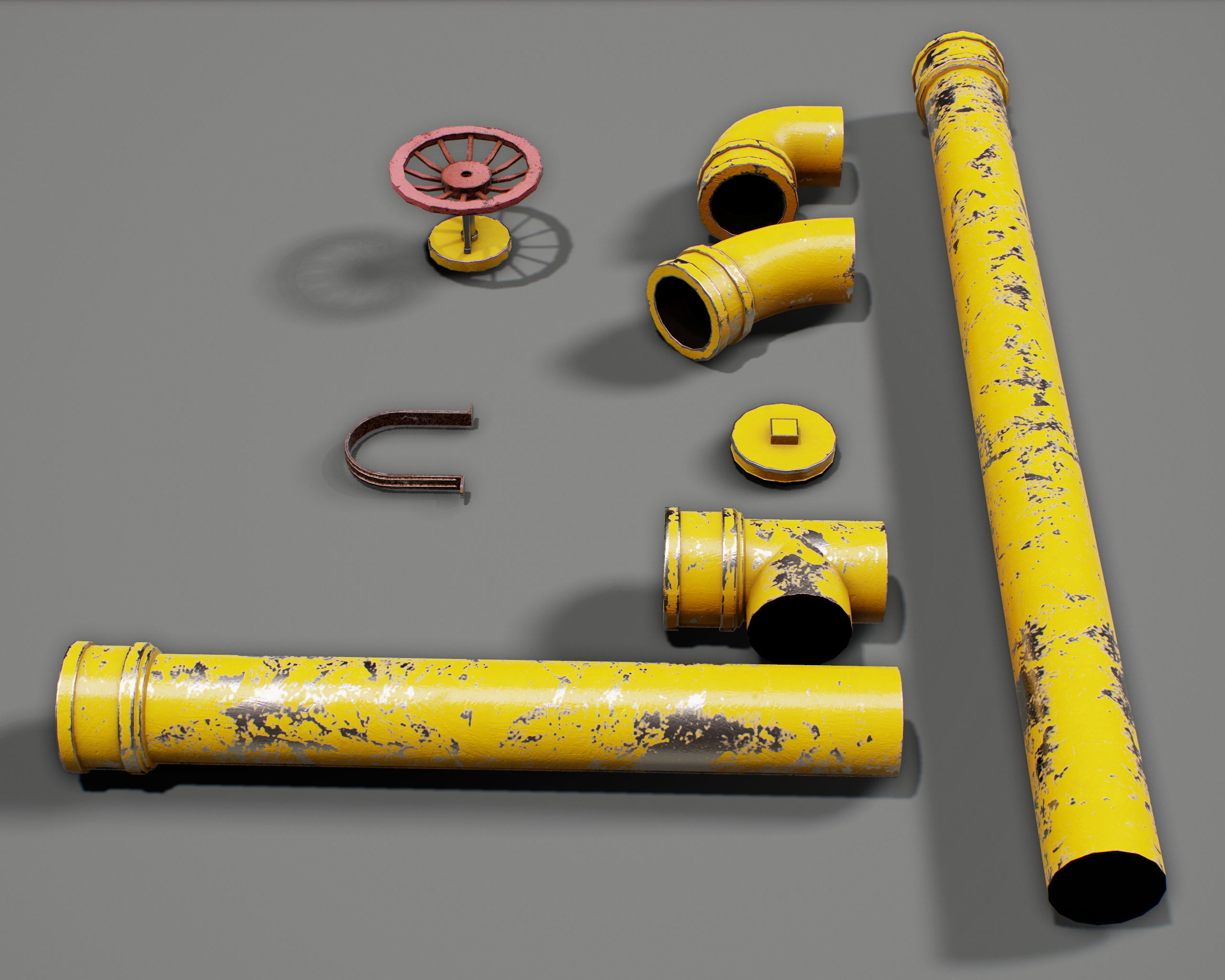 Pipe Set low poly PBR Low-poly 3D model_3