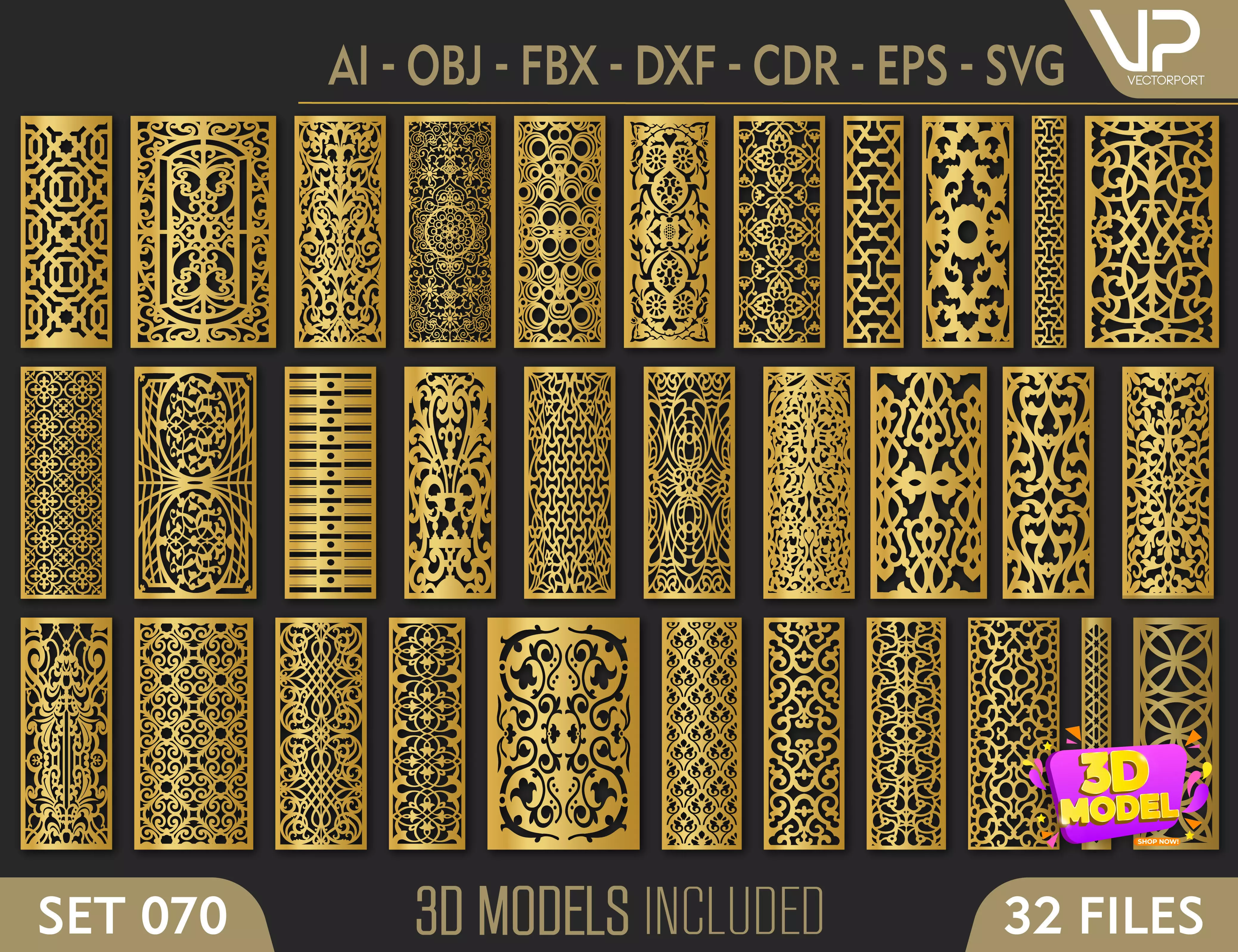 32 3D Decorative wall panels - screen SET 070 3D model_0