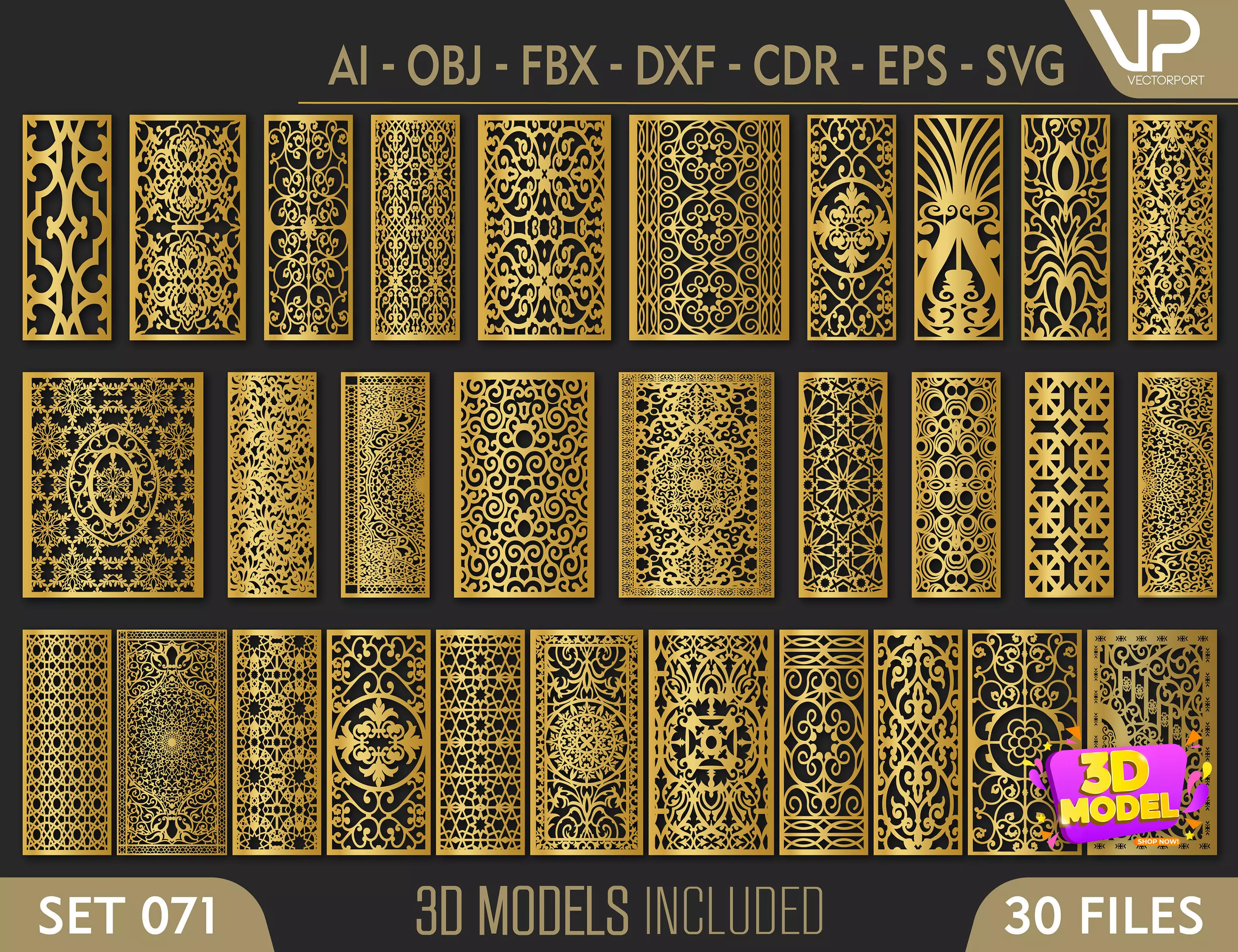 30 3D Decorative wall panels - screen SET 071 3D model_0