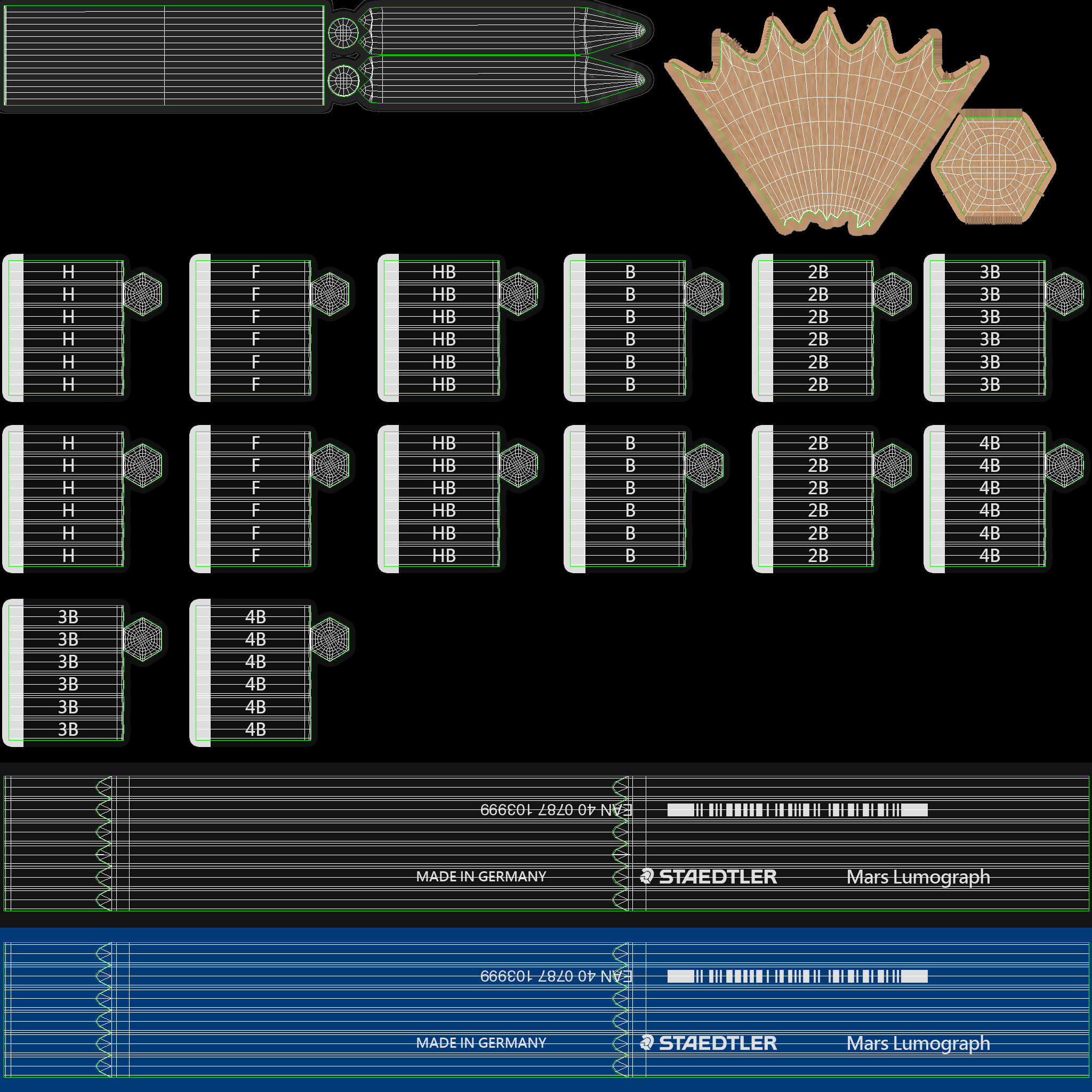 Pencil Set - Black - Blue 3D model_15