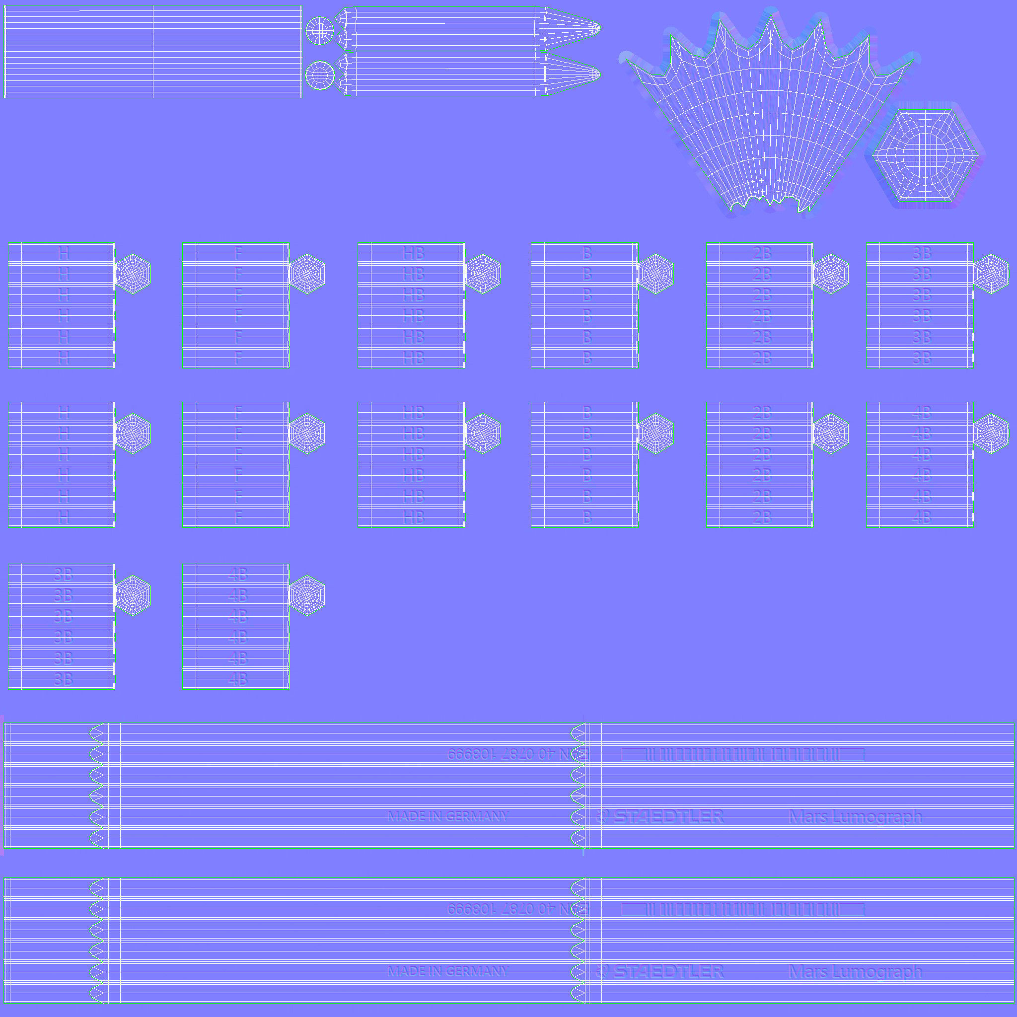 Pencil Set - Black - Blue 3D model_16