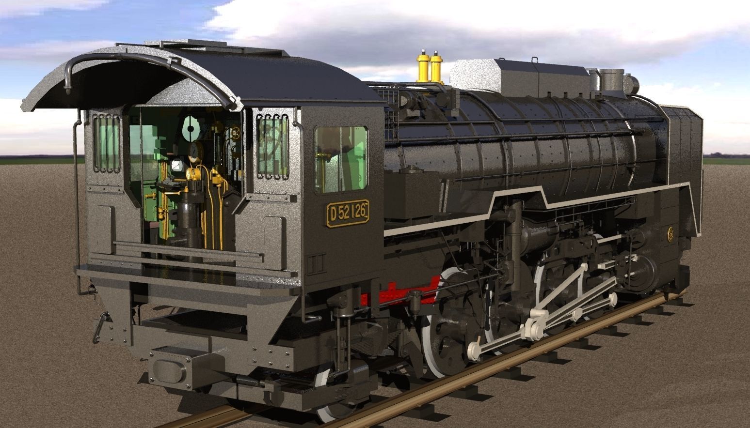 D52 steam locomotive ww2 3D model_1