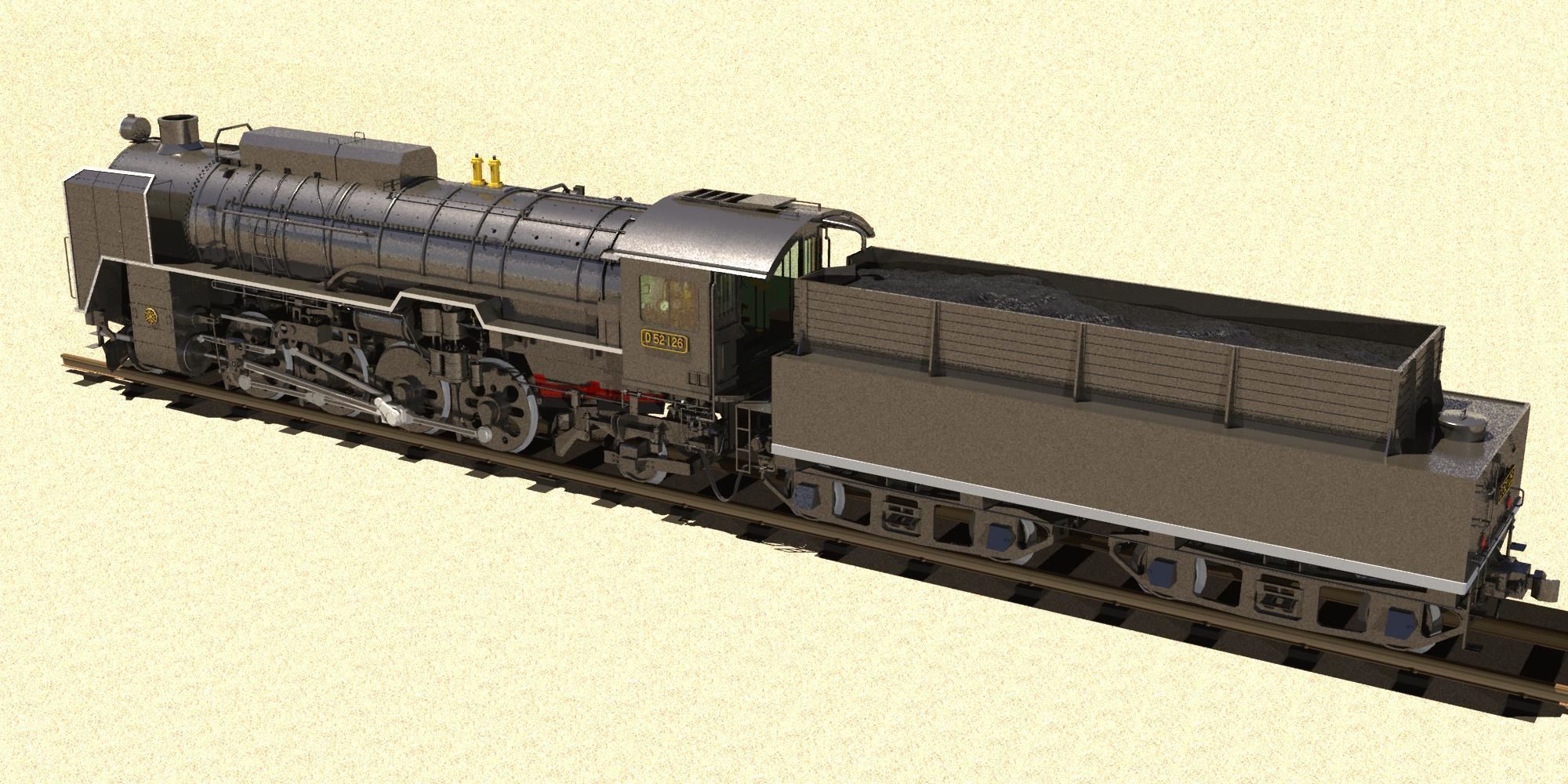 D52 steam locomotive ww2 3D model_6