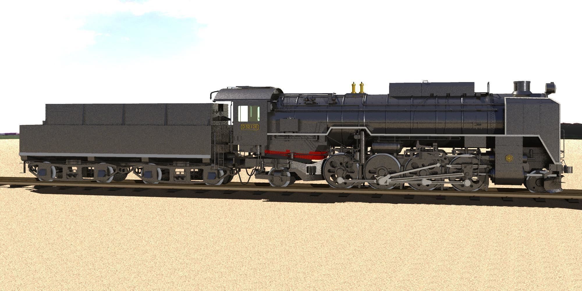 D52 steam locomotive ww2 3D model_5