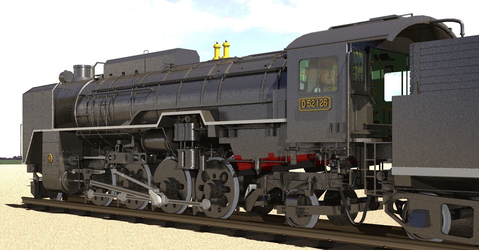 D52 steam locomotive ww2 3D model_4
