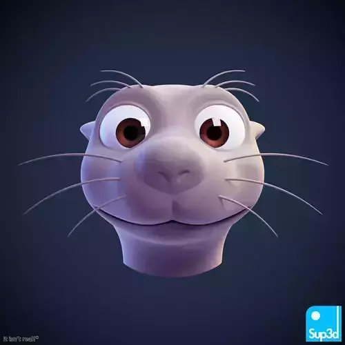 Cute Otter Cartoon Head 3D model