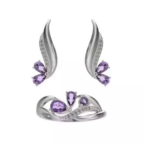 Jewelry set earrings and ring  3dm stl