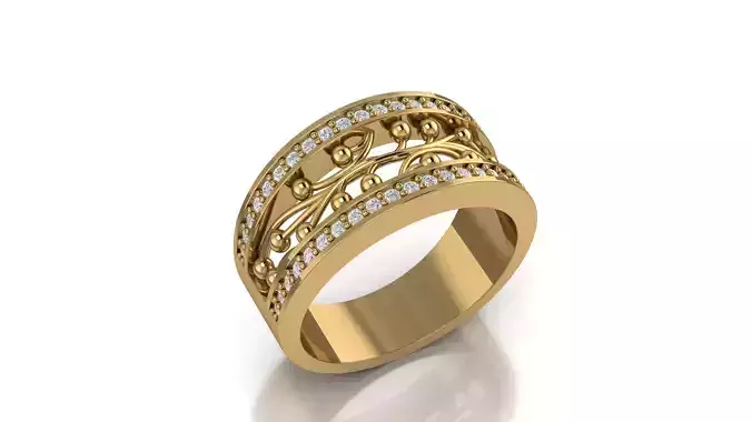 Ring 3D print model sterling silver with diamonds and filigree