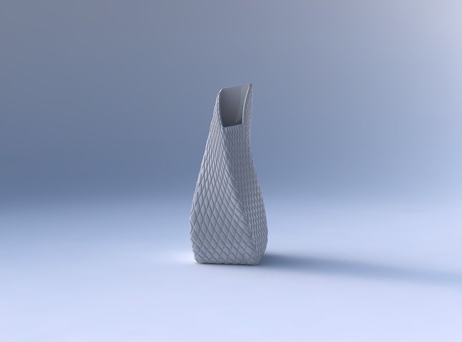 Vase twisted top bent quadratic with diagonal grid bulges 3D print model_4