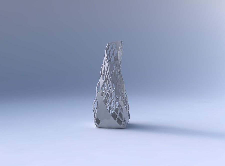 Vase twisted top bent quadratic with diagonal grid lattice 3 3D print model_4