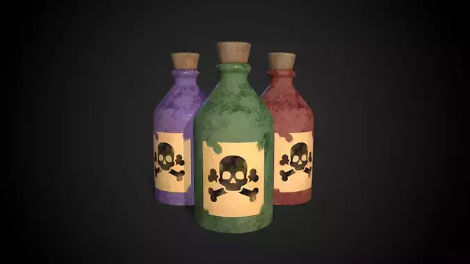 Poison Bottles Low-poly 3D model