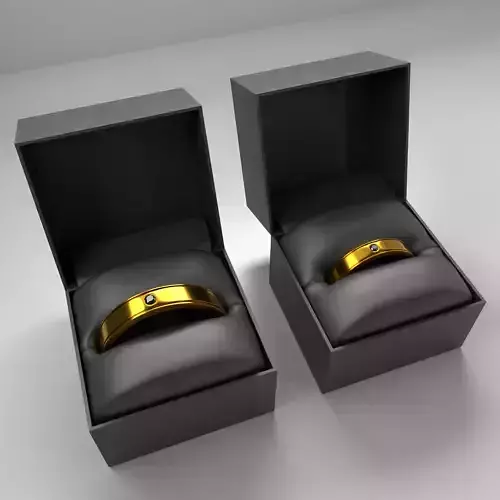 Couple Gold Ring with Diamond and Satin Box