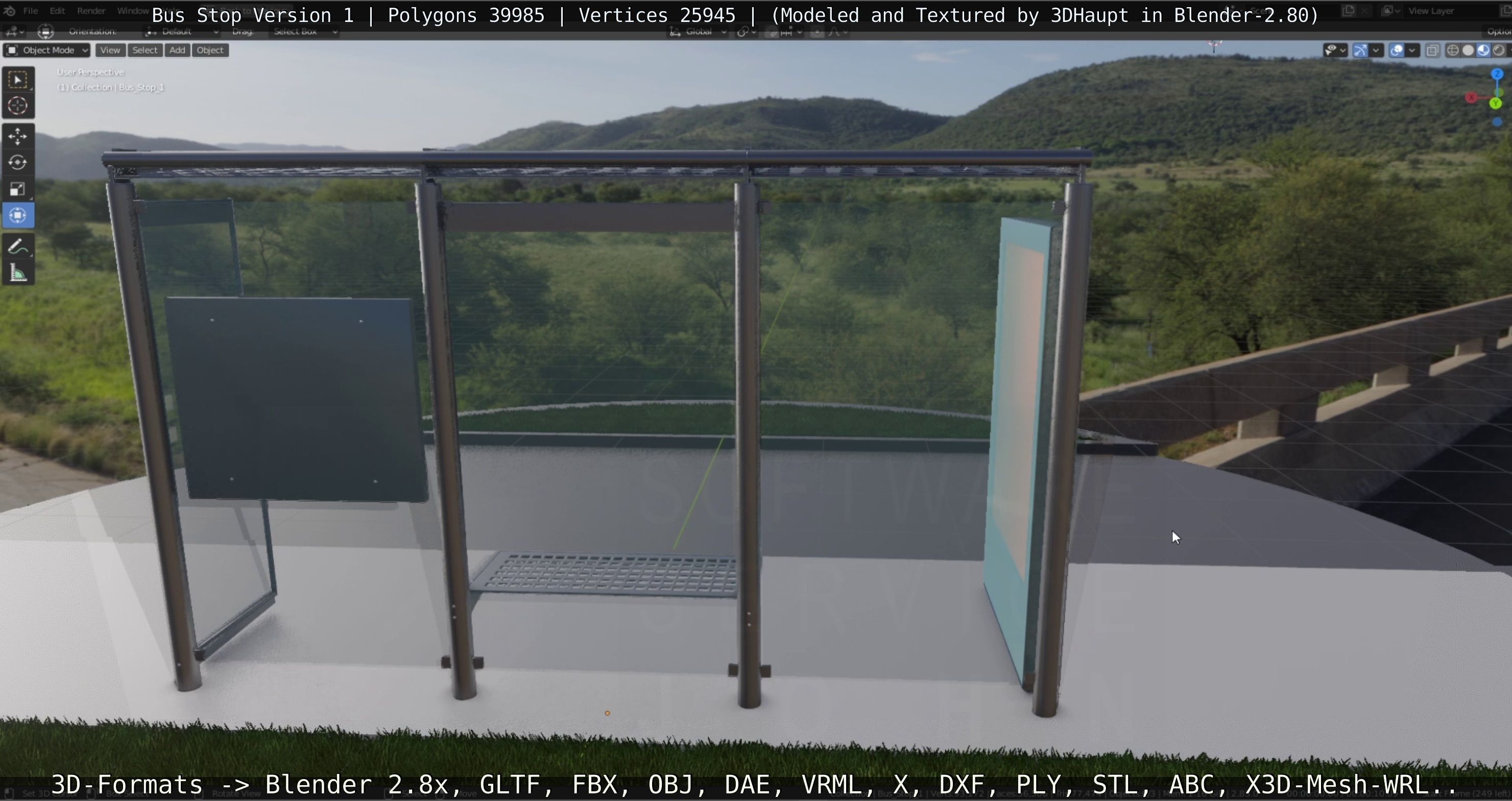 Bus Stop Version 1 Low-poly 3D model_11