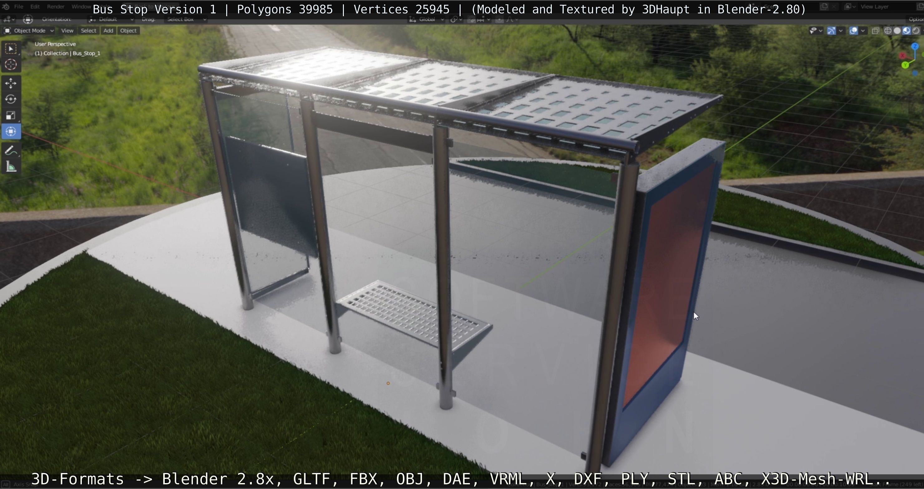 Bus Stop Version 1 Low-poly 3D model_3