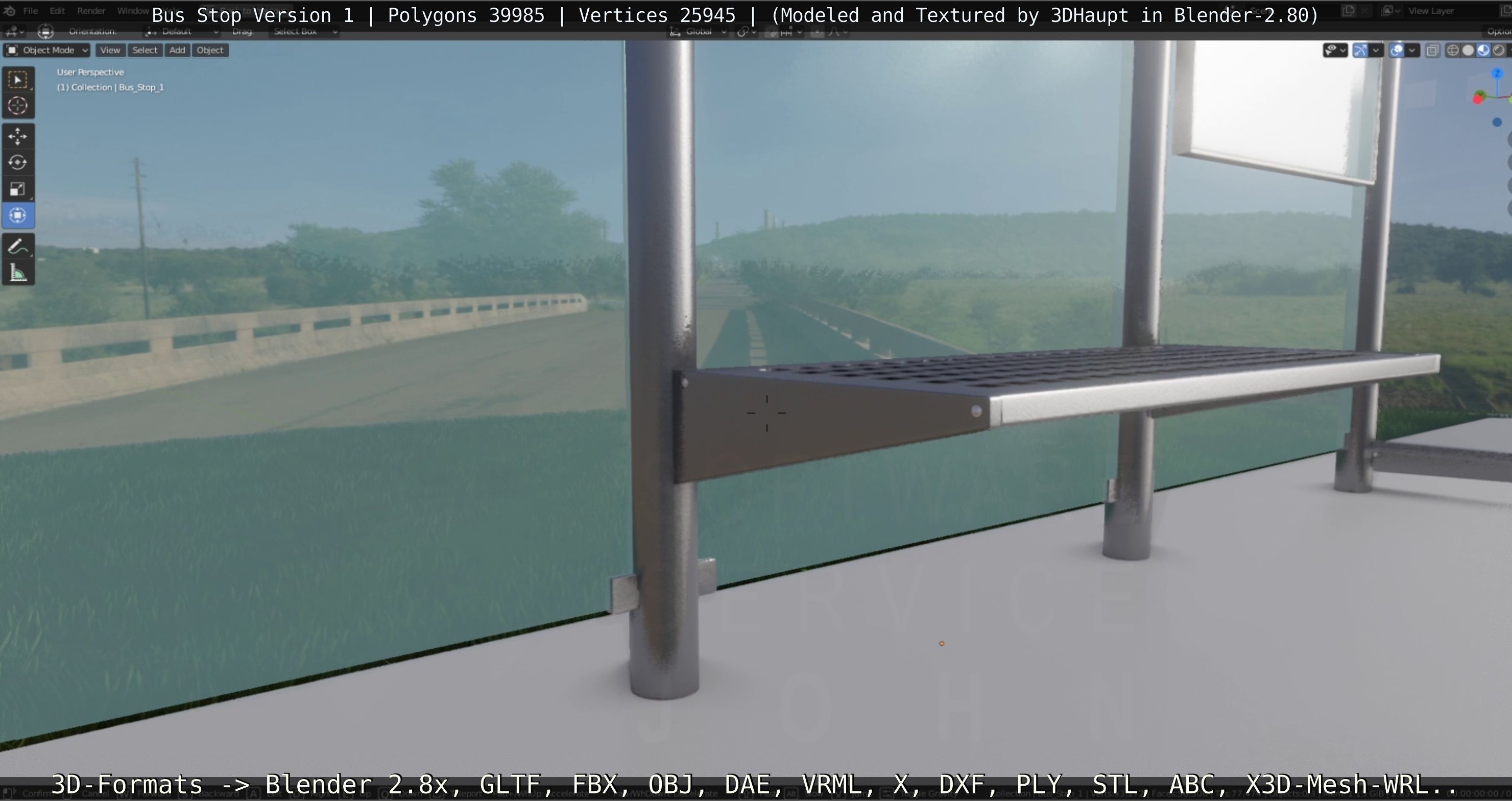 Bus Stop Version 1 Low-poly 3D model_9