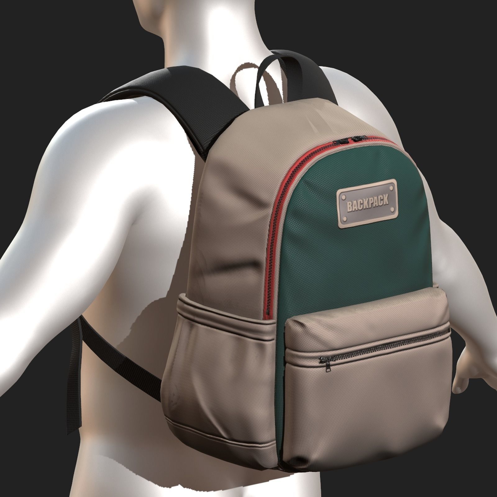Backpack Camping bag baggage pockets Low-poly 3D model_3