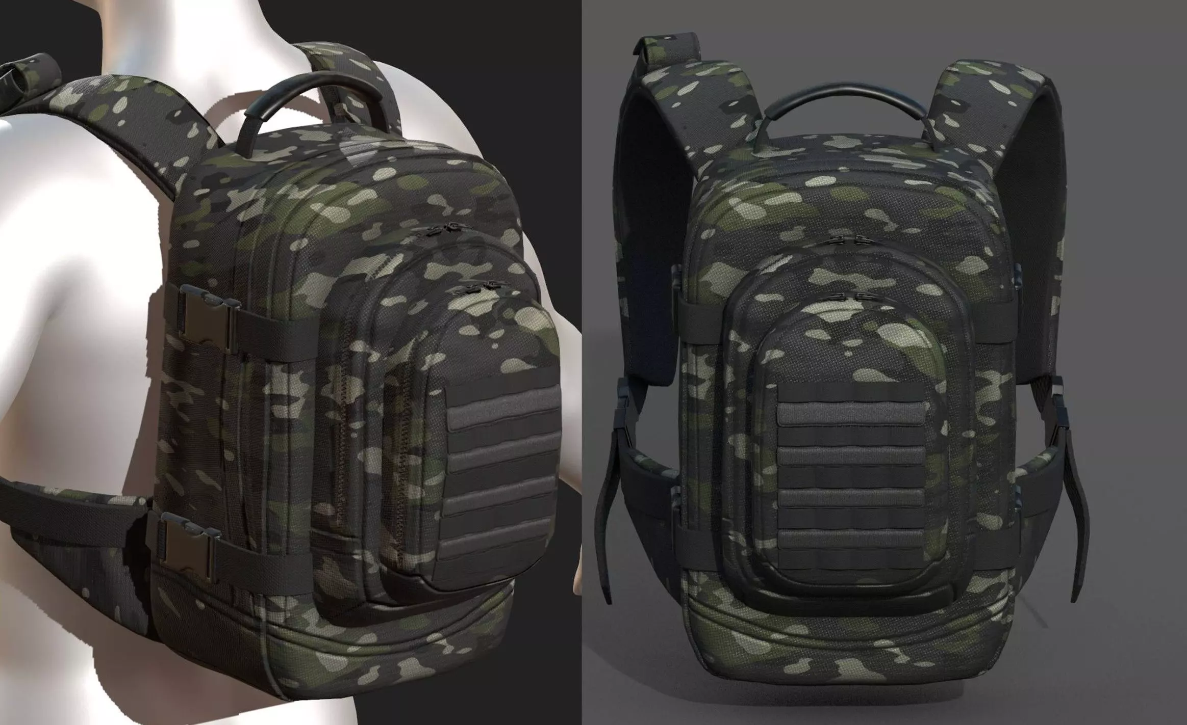 Backpack military combat bag baggage pockets Low-poly 3D model