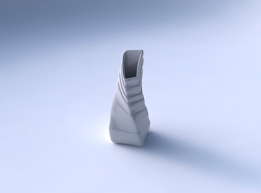 Vase twisted top bent quadratic with smooth horizontal ribbons 3D print model_3