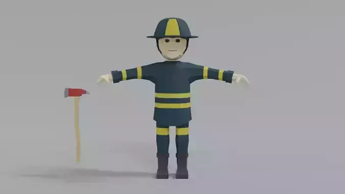Low Poly Cartoon Firefighter