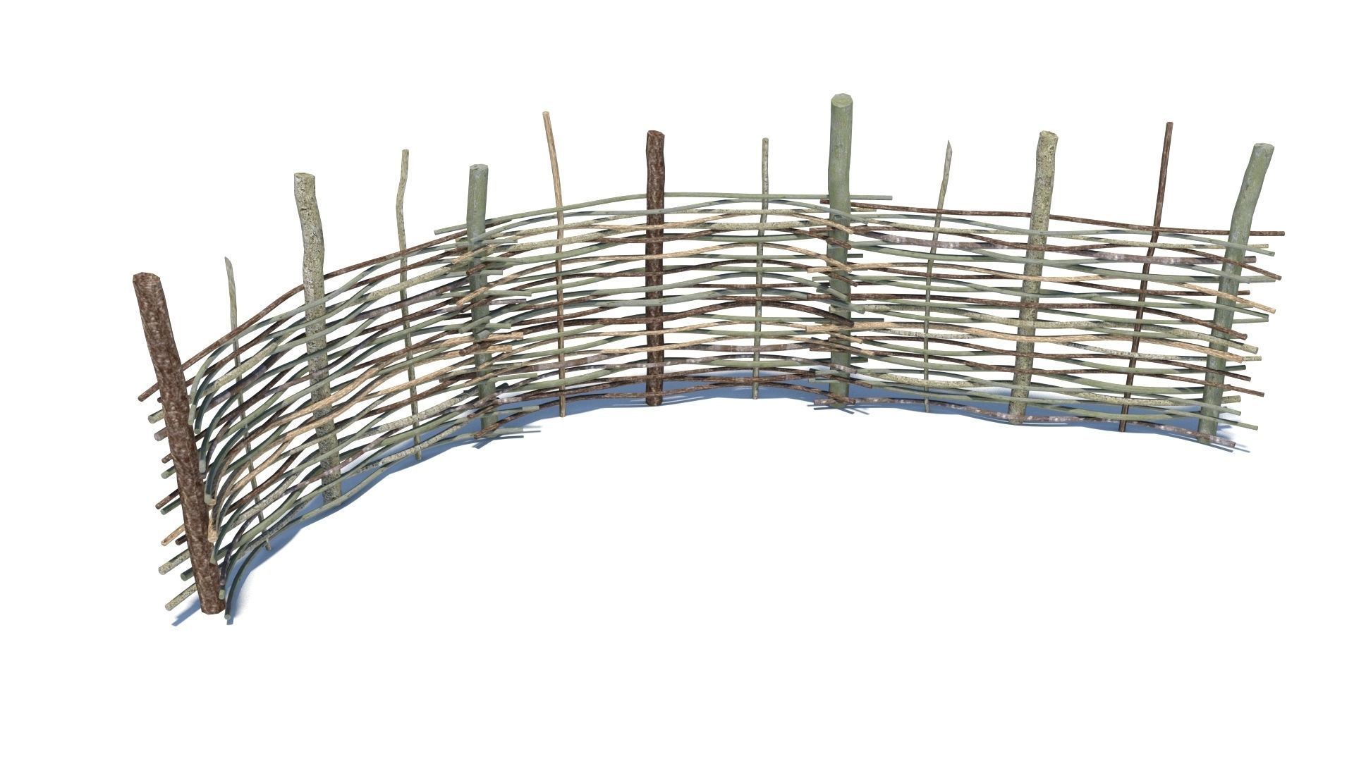 Modular medieval wooden fence pack Low-poly 3D model_6