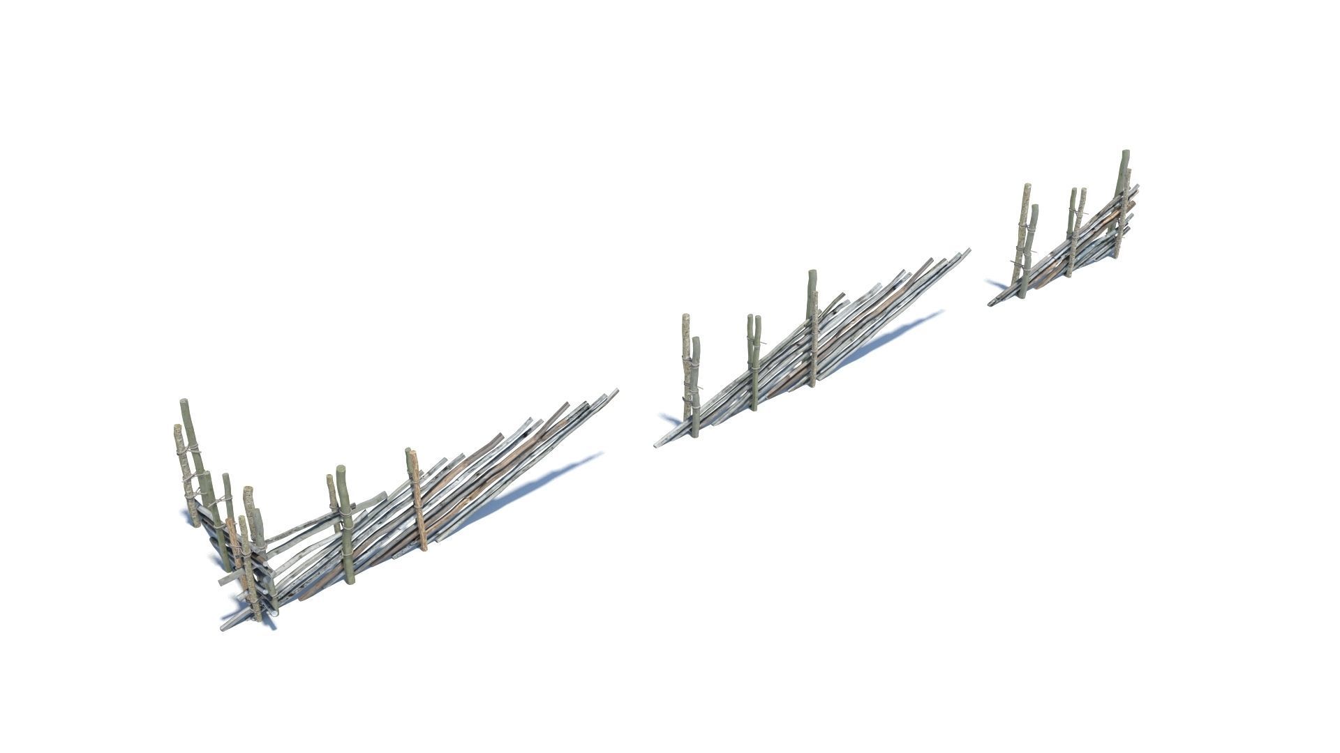 Modular medieval wooden fence pack Low-poly 3D model_17