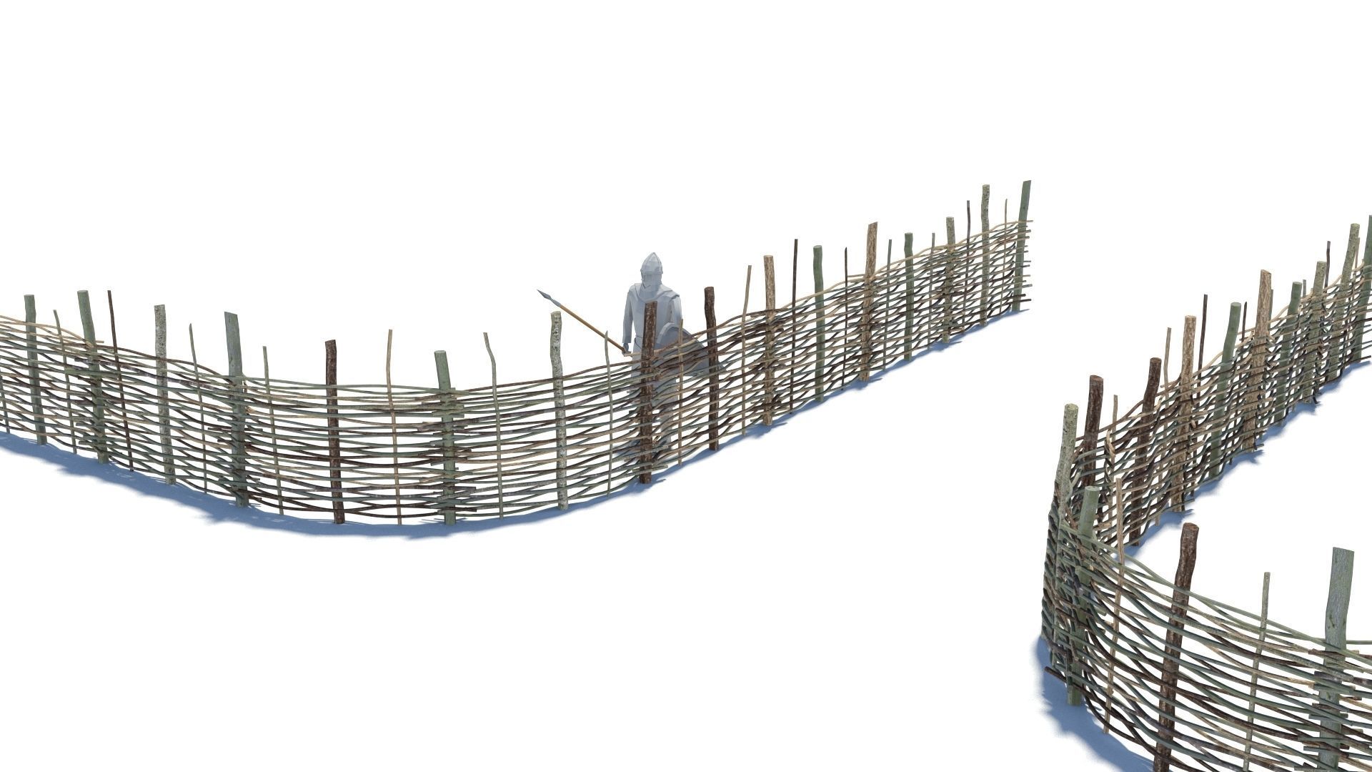 Modular medieval wooden fence pack Low-poly 3D model_2