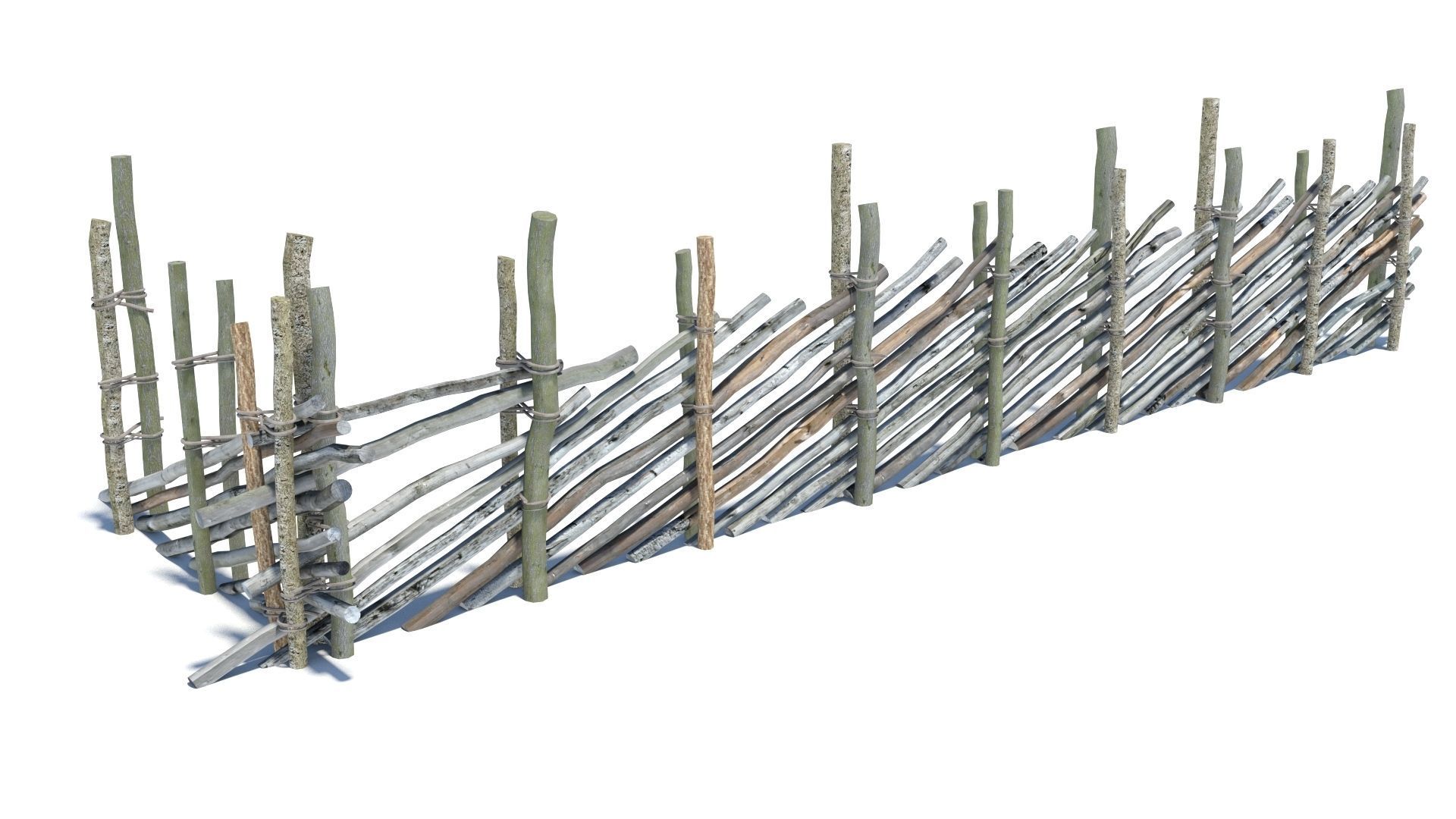 Modular medieval wooden fence pack Low-poly 3D model_16