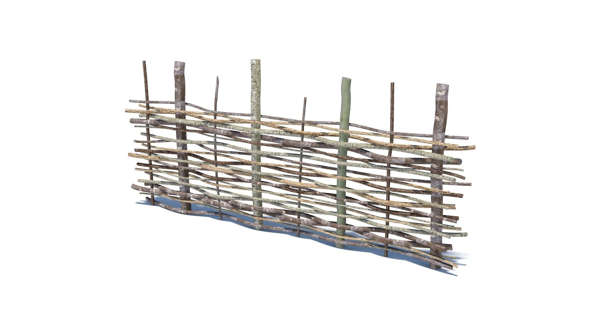Modular medieval wooden fence pack Low-poly 3D model_4