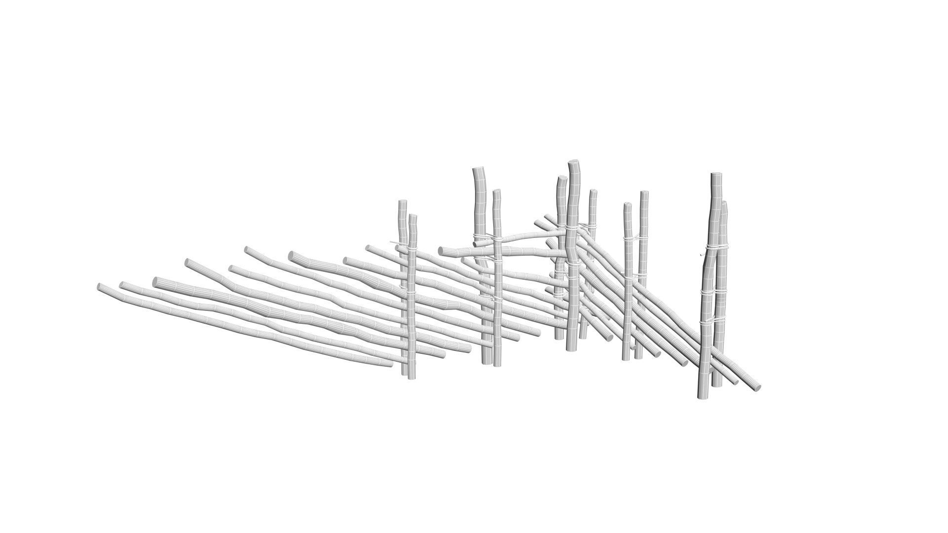 Modular medieval wooden fence pack Low-poly 3D model_22
