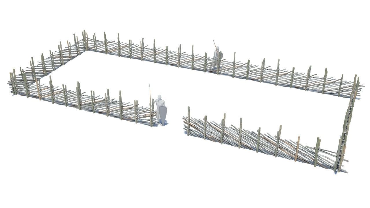 Modular medieval wooden fence pack Low-poly 3D model_11