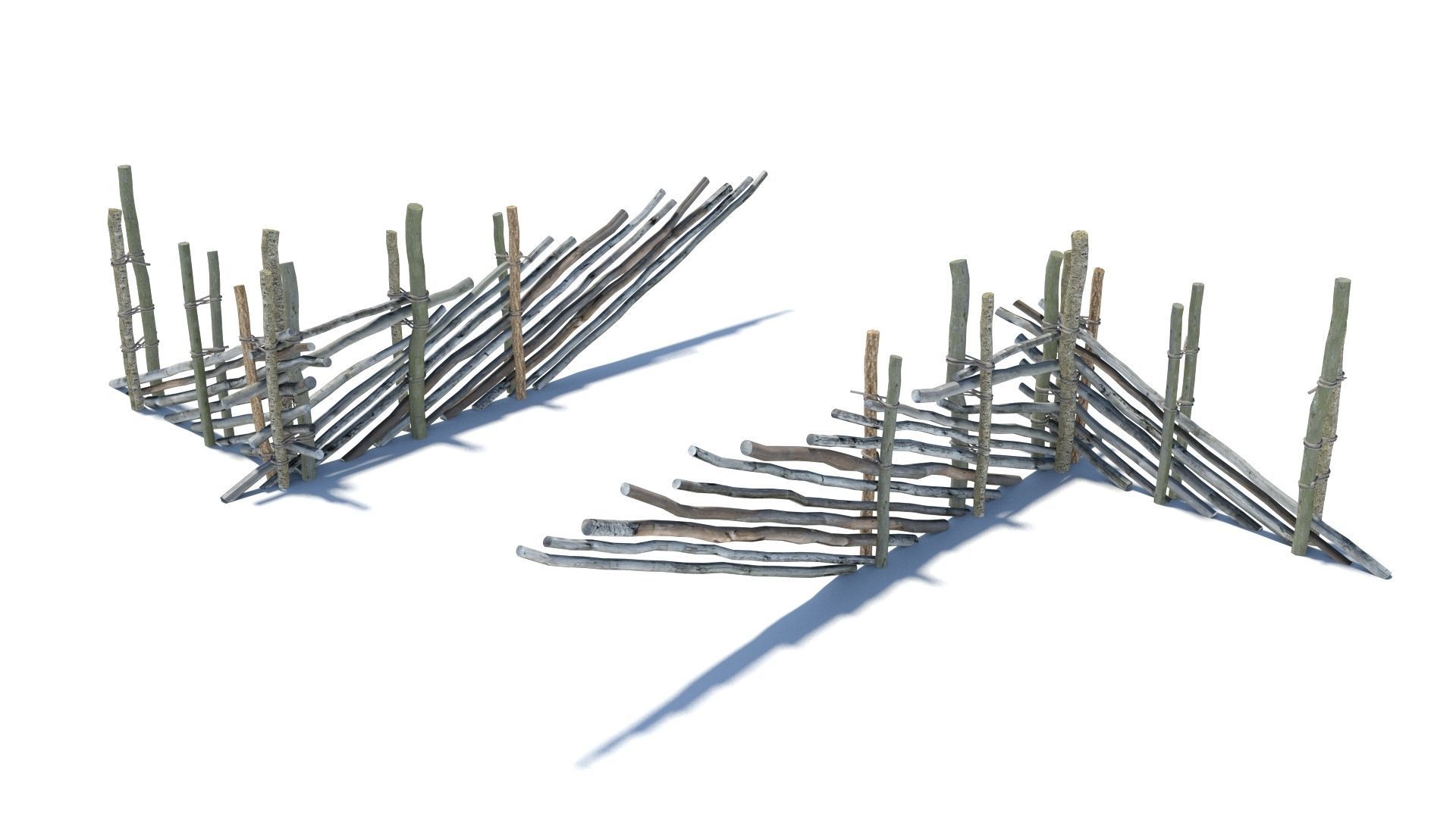 Modular medieval wooden fence pack Low-poly 3D model_21