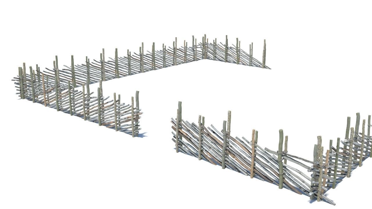 Modular medieval wooden fence pack Low-poly 3D model_25